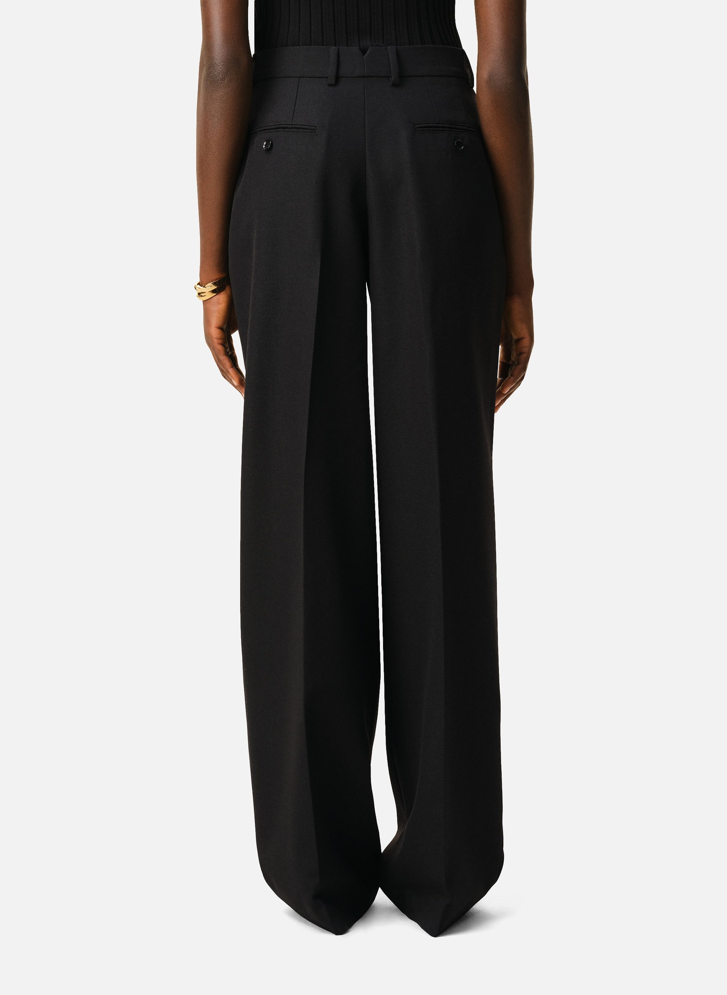 Pantalon large taille basse en laine vierge AMI PARIS Noir