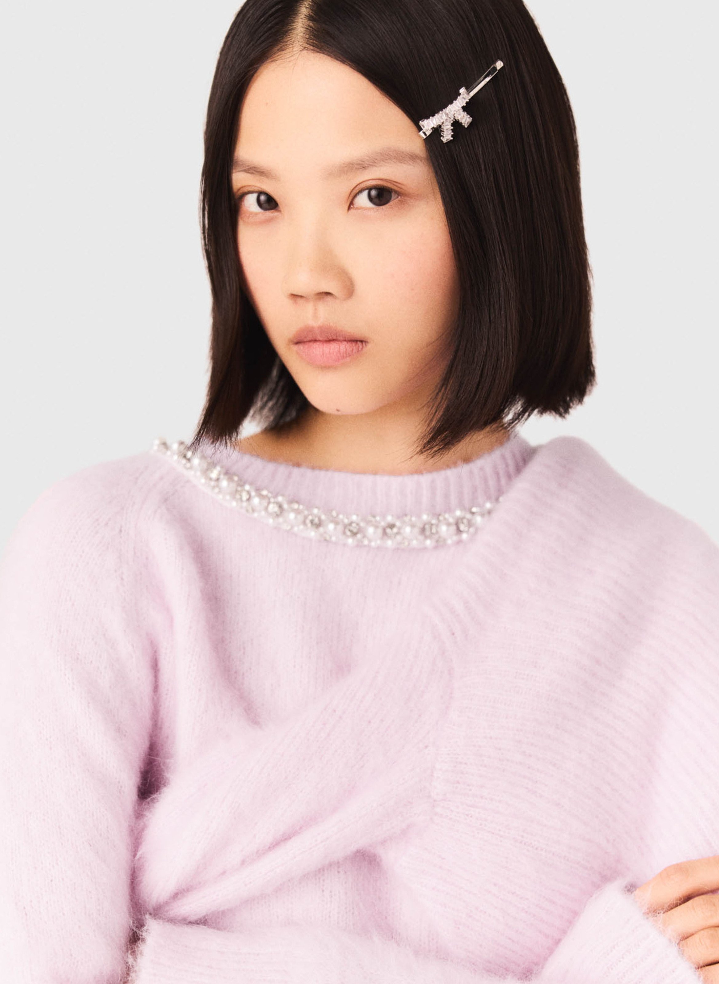 Barette nœud en strass MAJE Argent