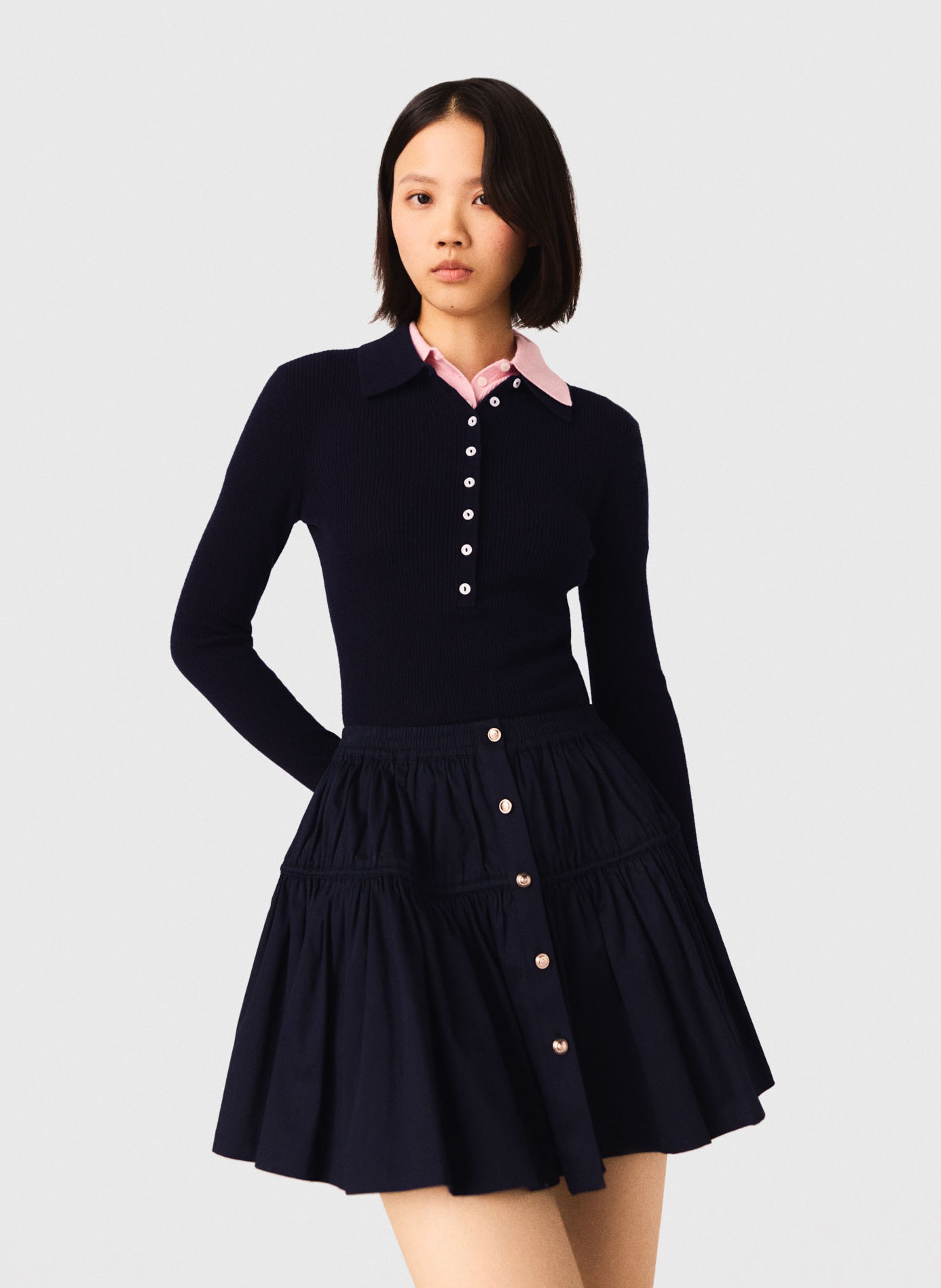 Jupe courte évasée en coton mélangé MAJE Bleu