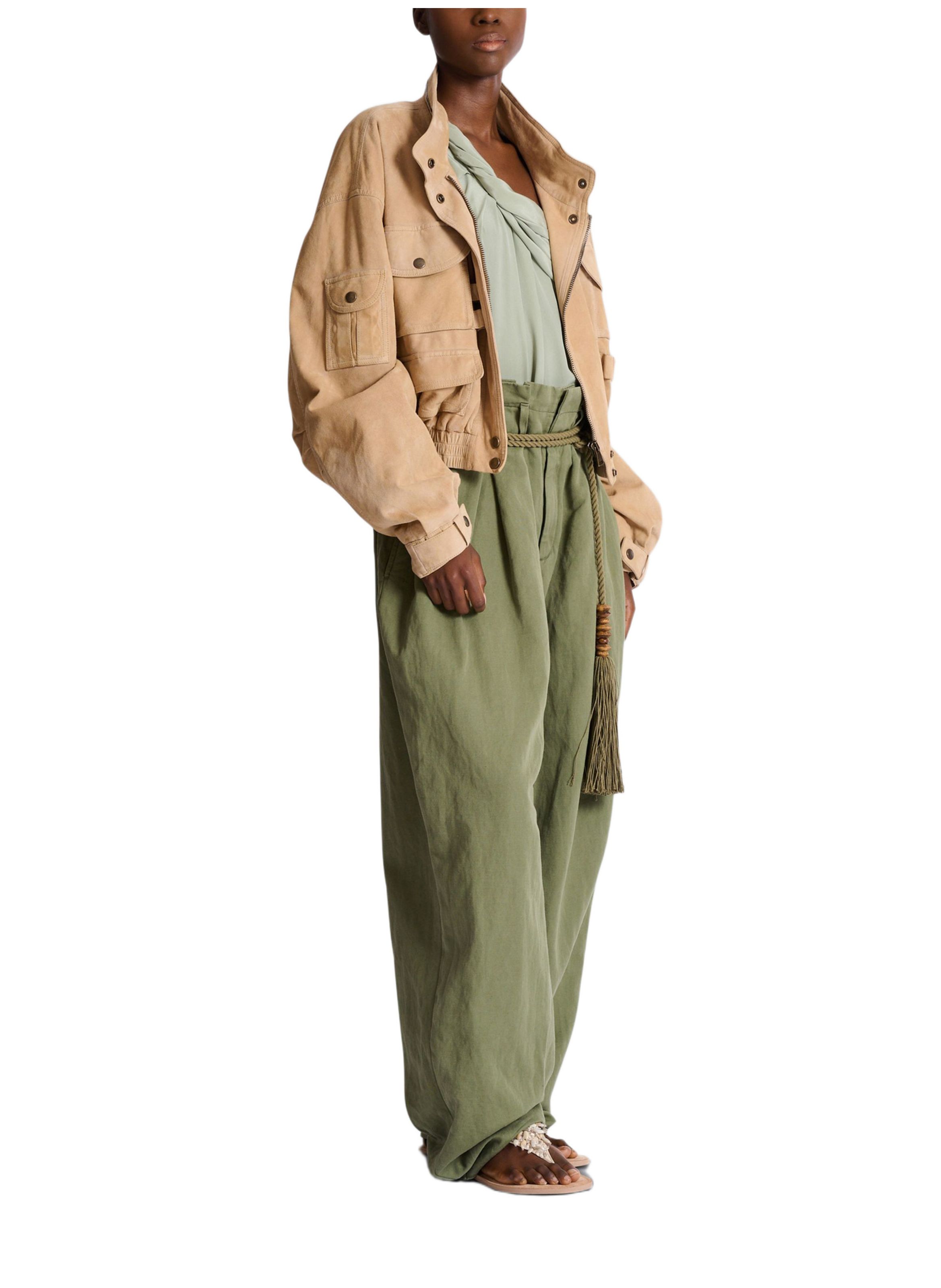 Bomber en cuir suédé BALMAIN Beige