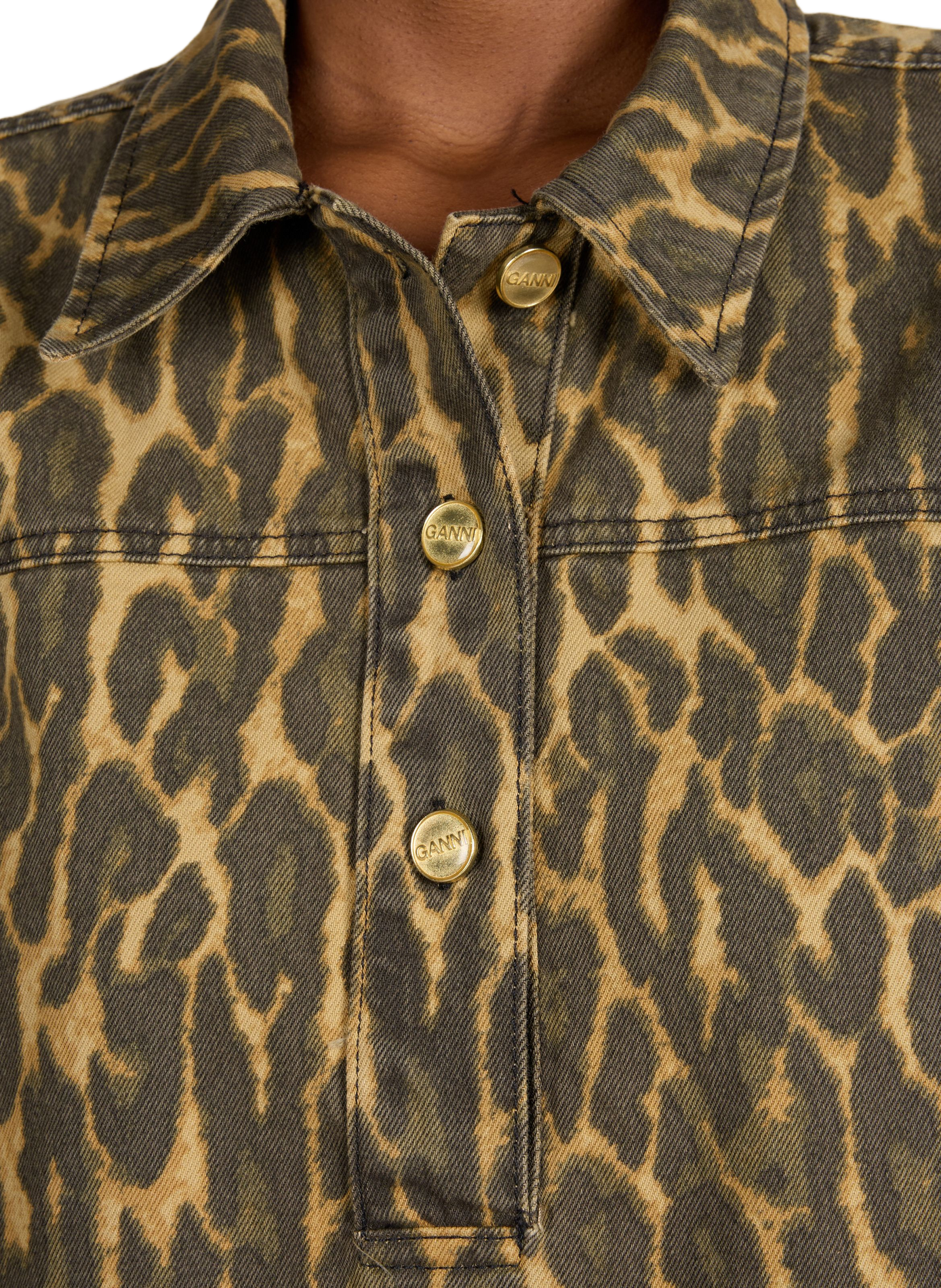 Short printed shirt dress in cotton GANNI Khaki