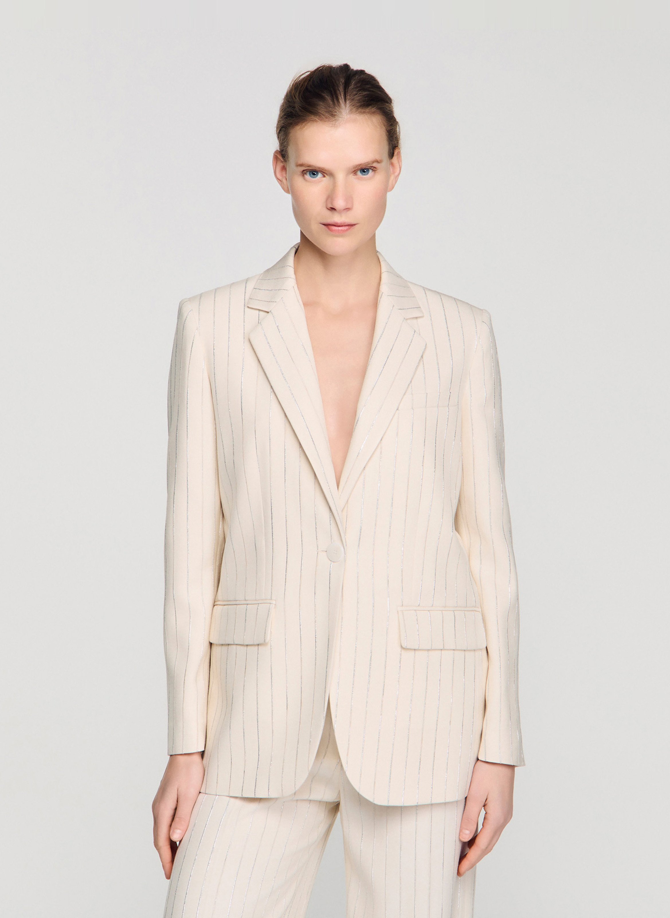 Veste tailleur oversize à rayures SANDRO Beige