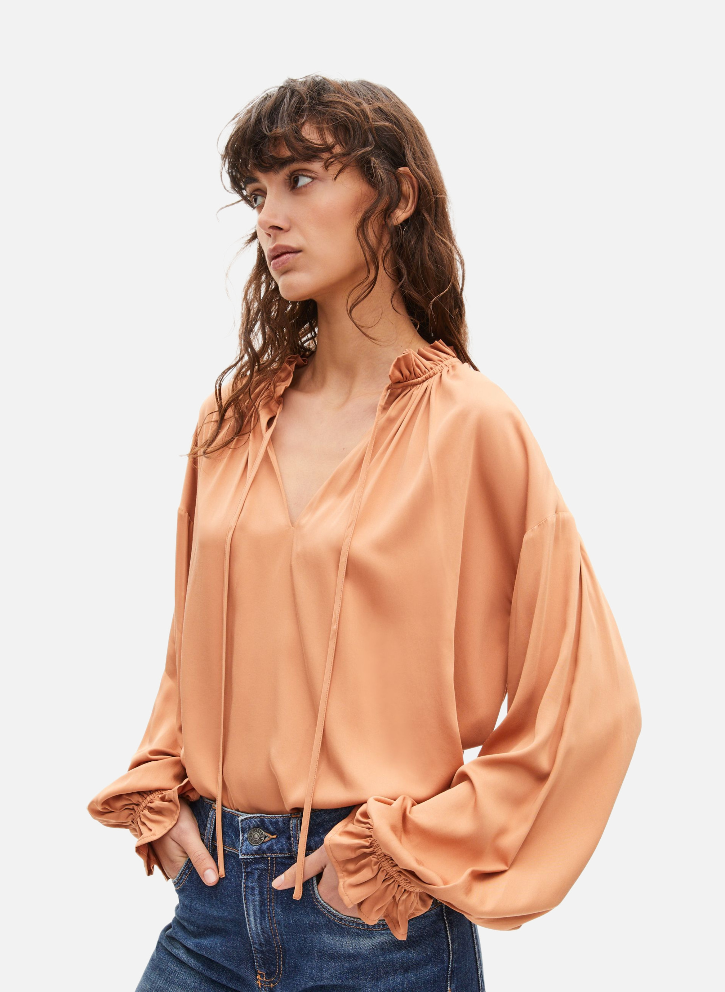 Blouse avec volants THE KOOPLES Marron