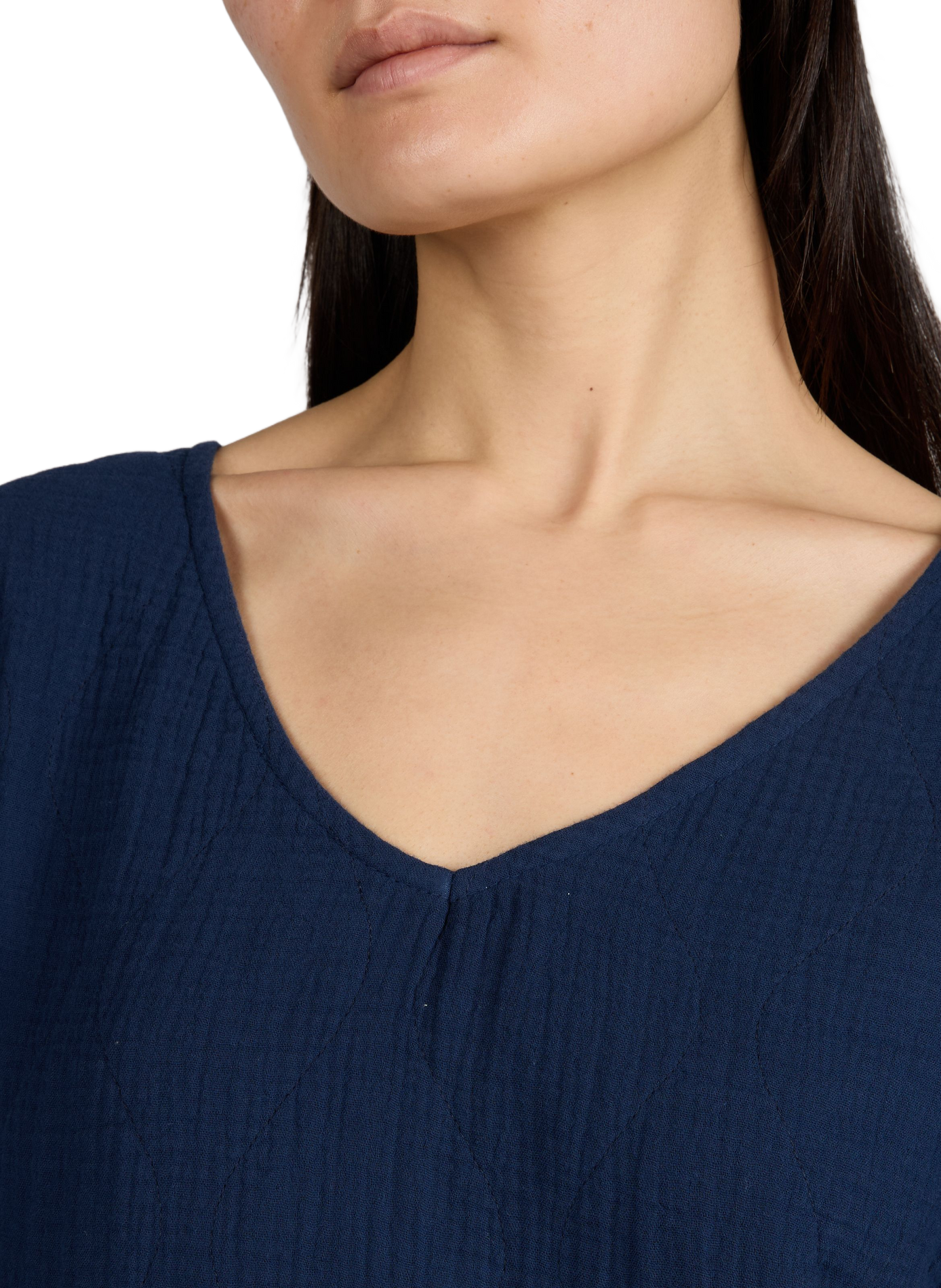 T-shirt New York col V en coton matelassé AOKYANOS Bleu