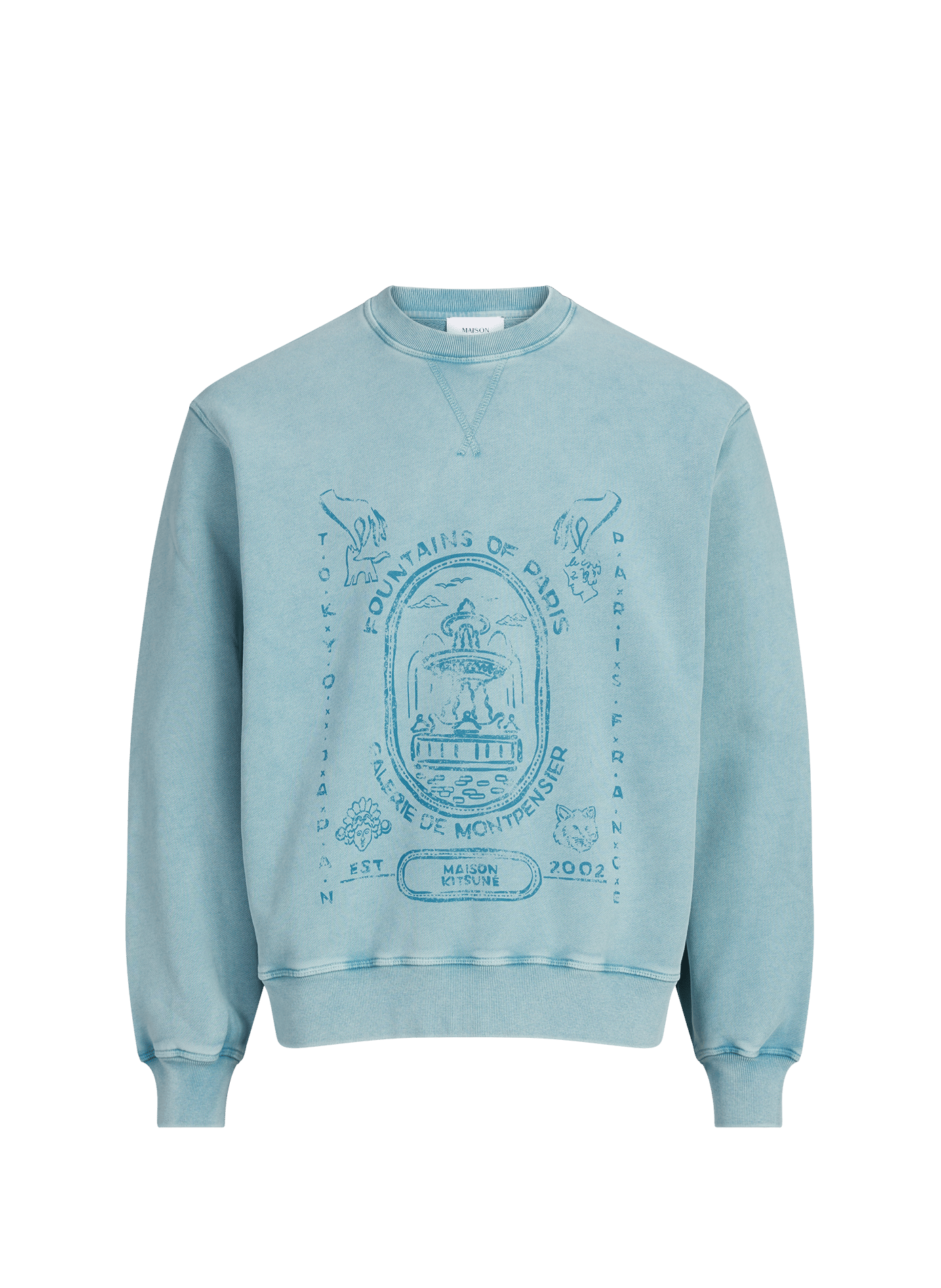 Sweat ample imprimé en coton mélangé MAISON KITSUNÉ Bleu