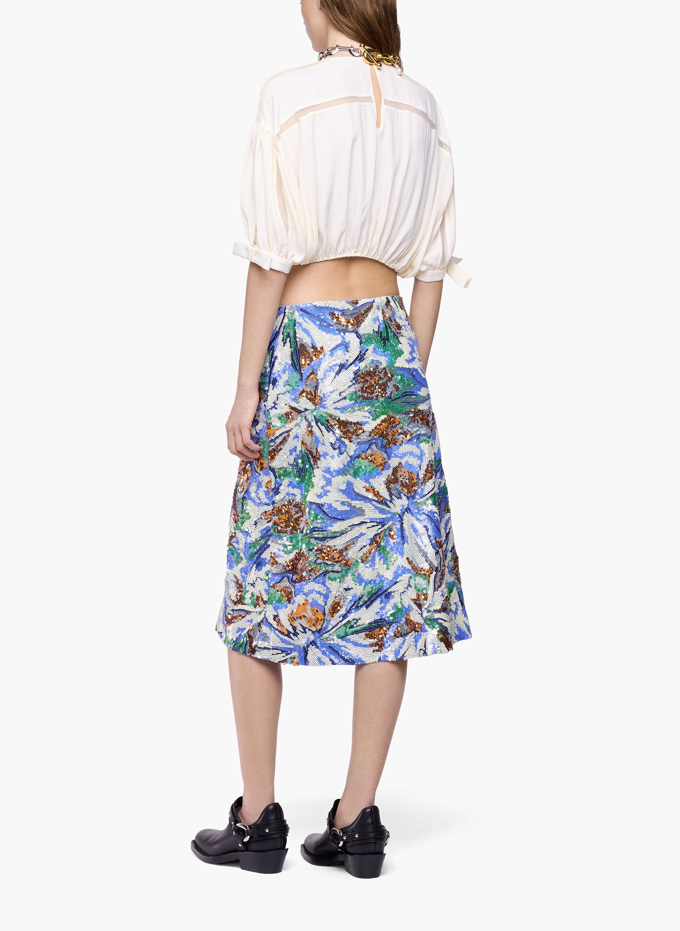 Top court en crêpe de viscose avec manches bouffantes RABANNE Blanc