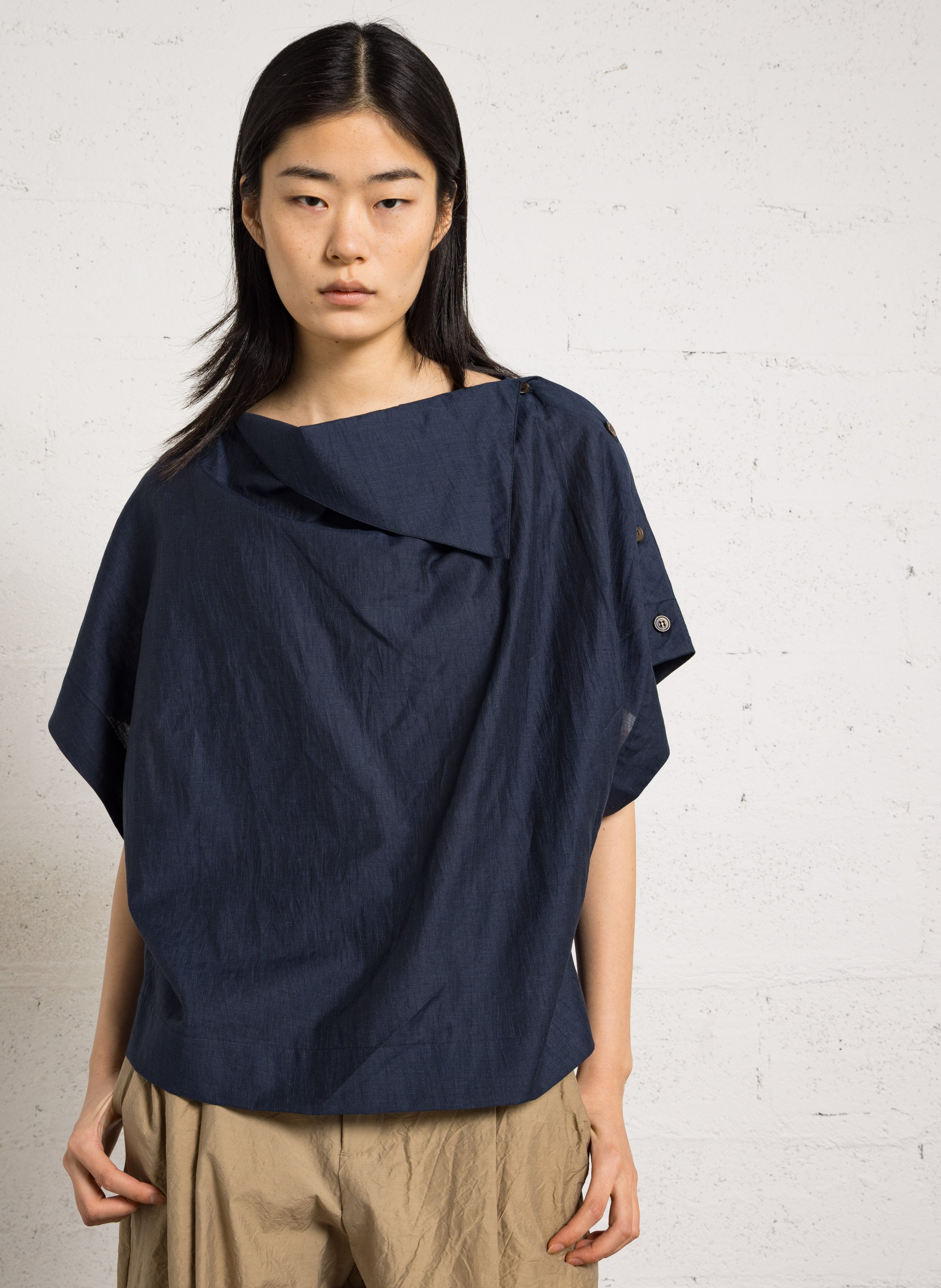 Blous oversize en lin et coton bio mélangé issa SOEUR Bleu