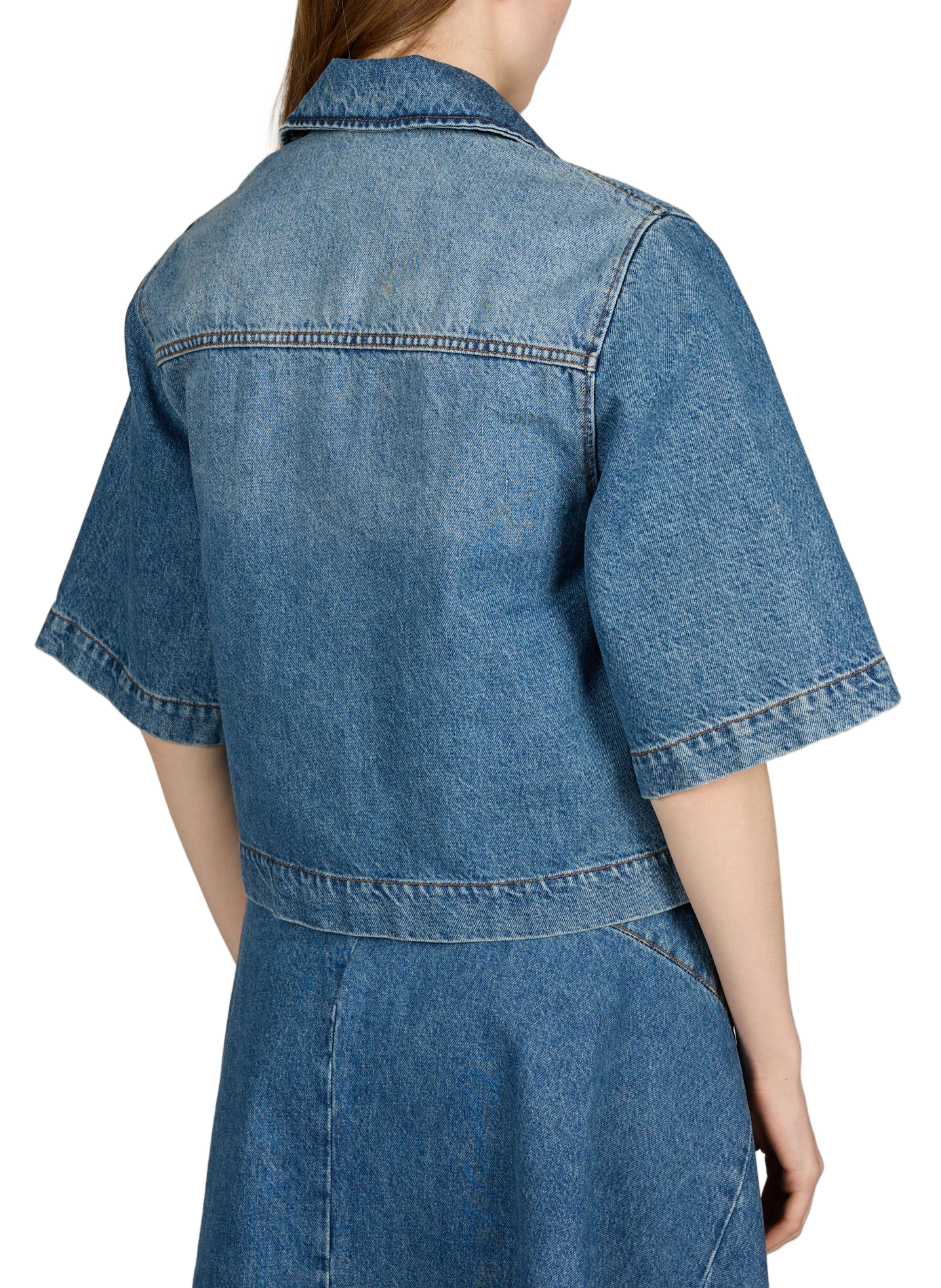 Top de manga corta Enna de mezclilla de algodón OFFICINE GENERALE Azul