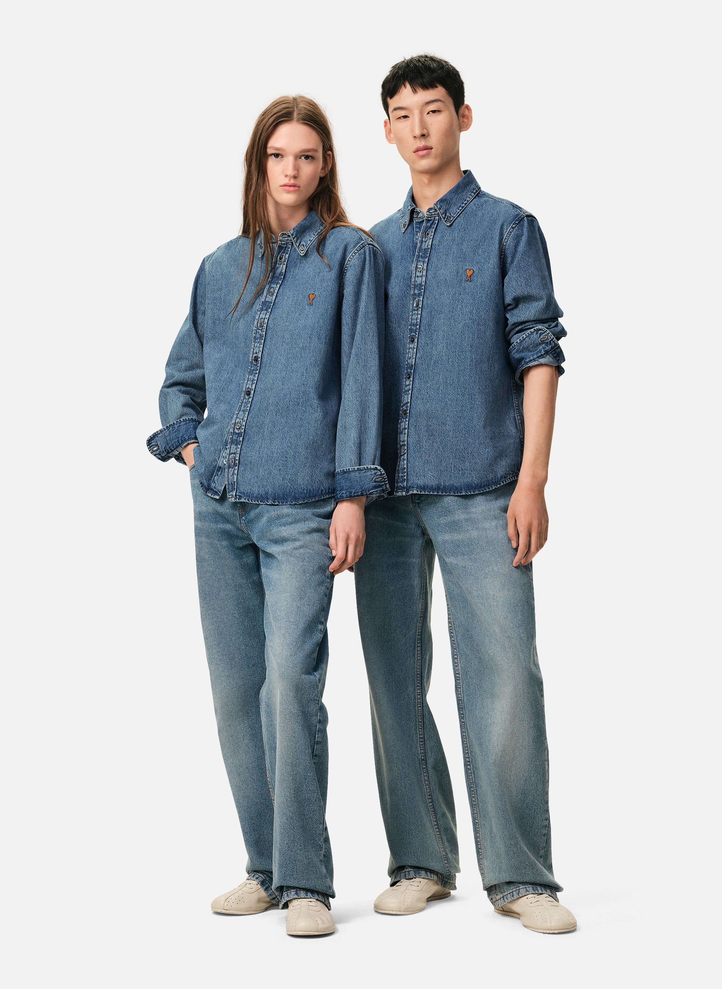 Chemise col boutonné ami de coeur en coton unisexe AMI PARIS Bleu