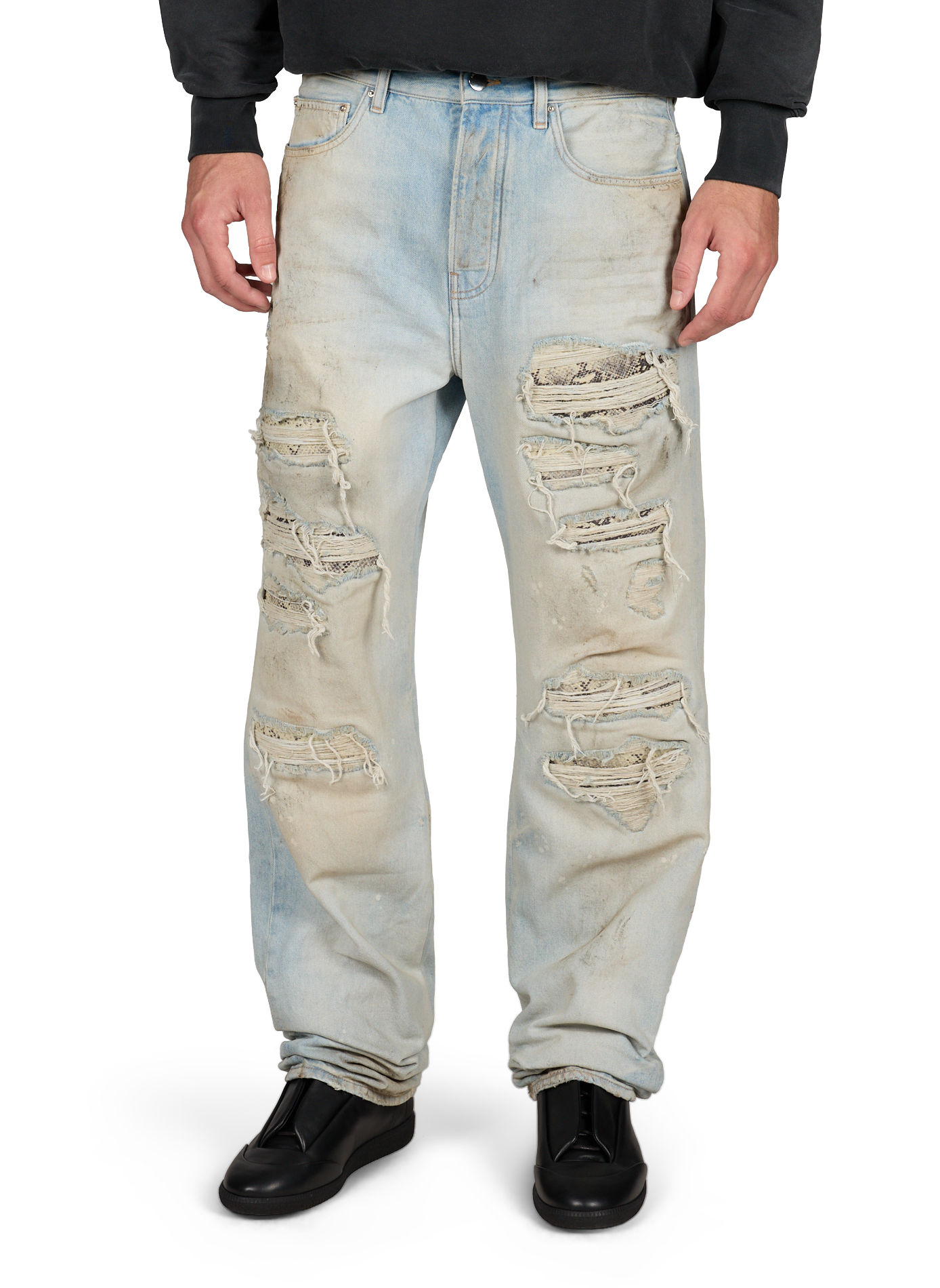 Washed denim jeans with snake inlay in cotton AMIRI Blue