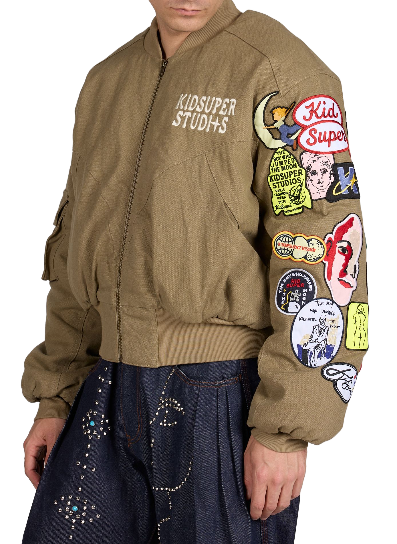 Bomber à écussons et logo brodé en coton KIDSUPER Kaki