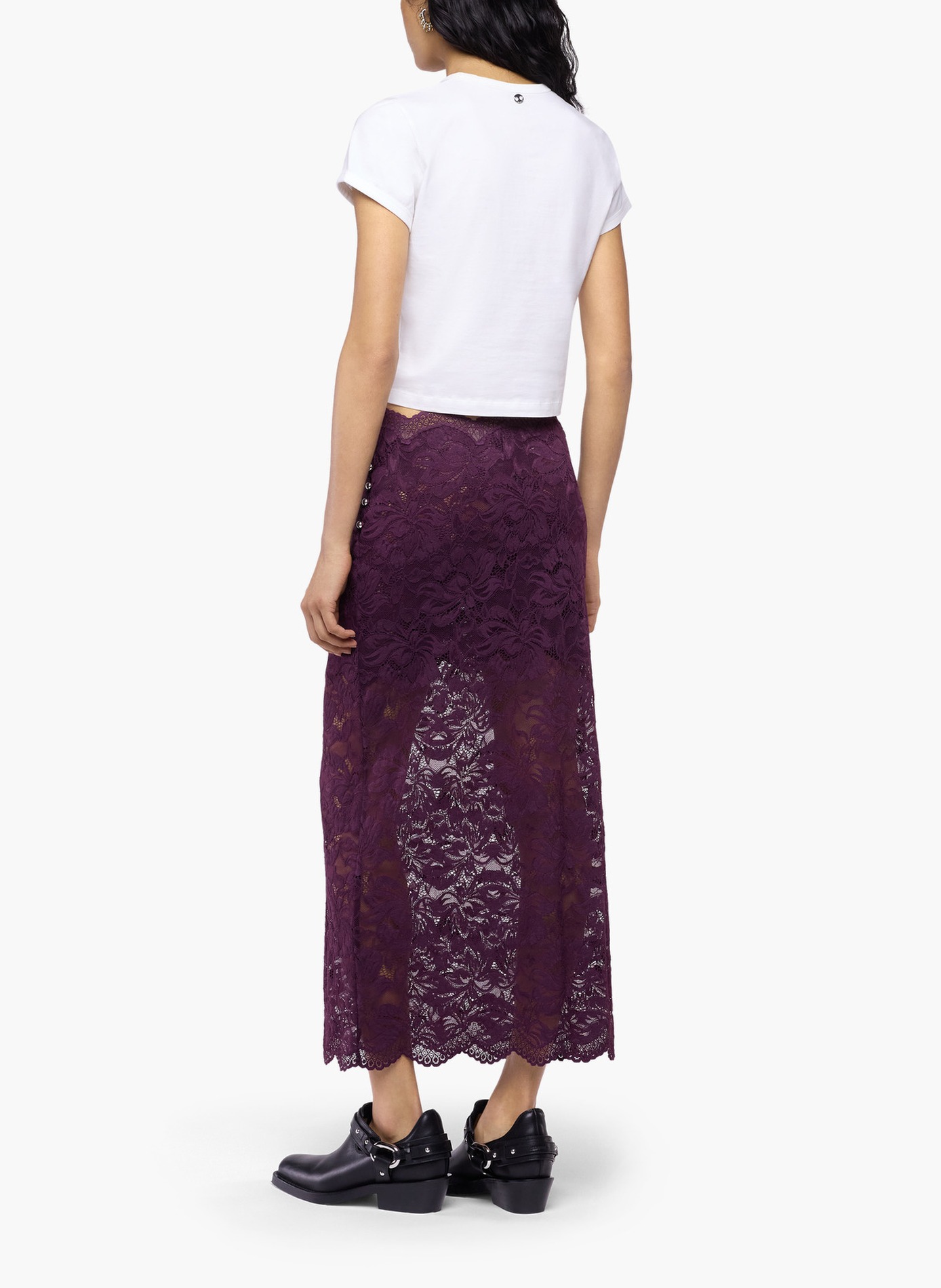 Jupe midi en dentelle superposée RABANNE Violet