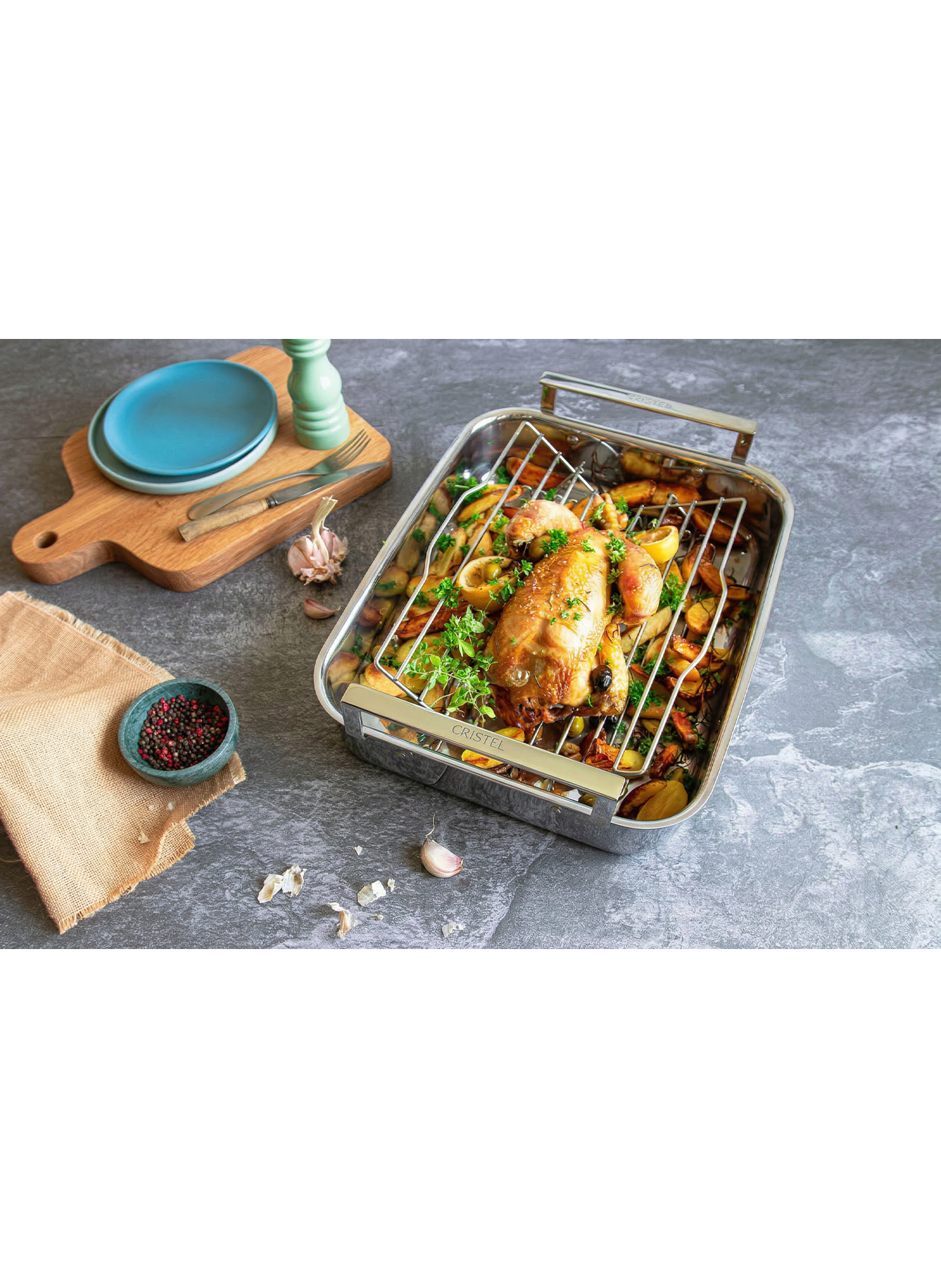 Plat à four avec accessoires en inox CRISTEL Gris