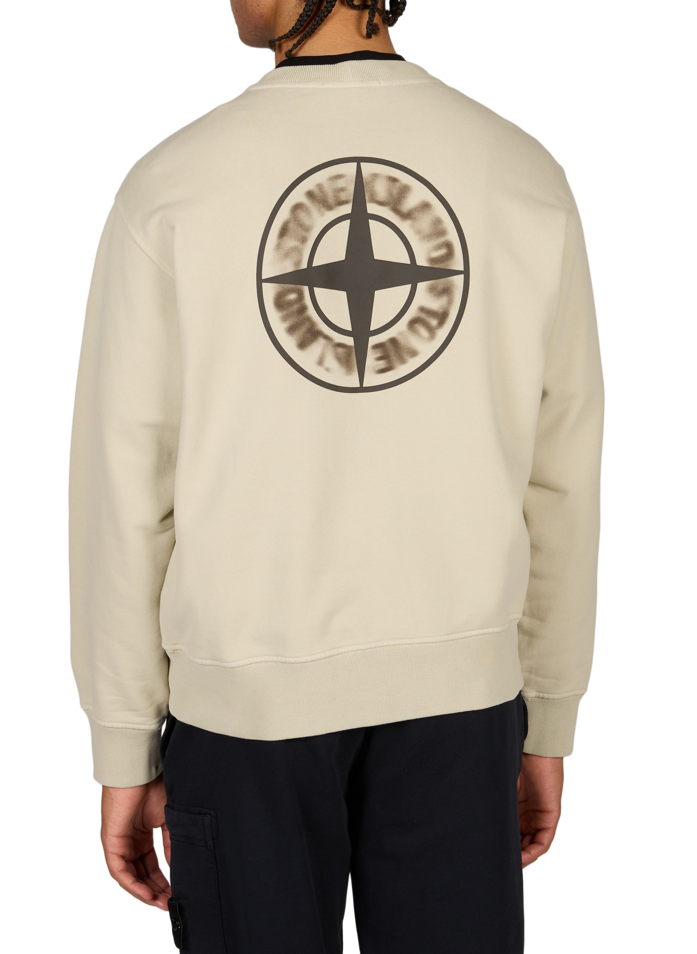 Sweat droit col rond sérigraphié en coton STONE ISLAND Beige