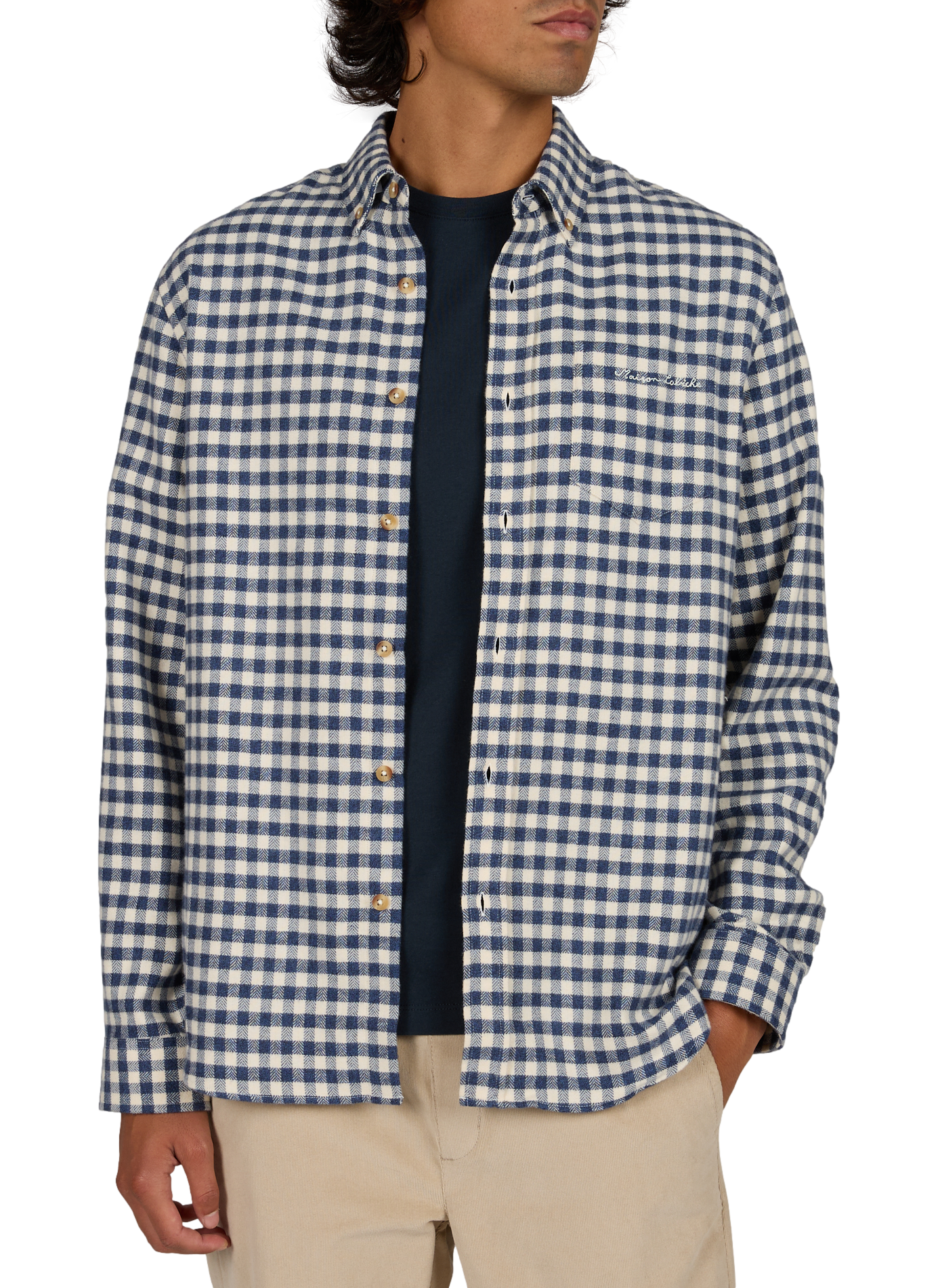Straight fit button-down collar checkered cotton shirt MAISON LABICHE Blue