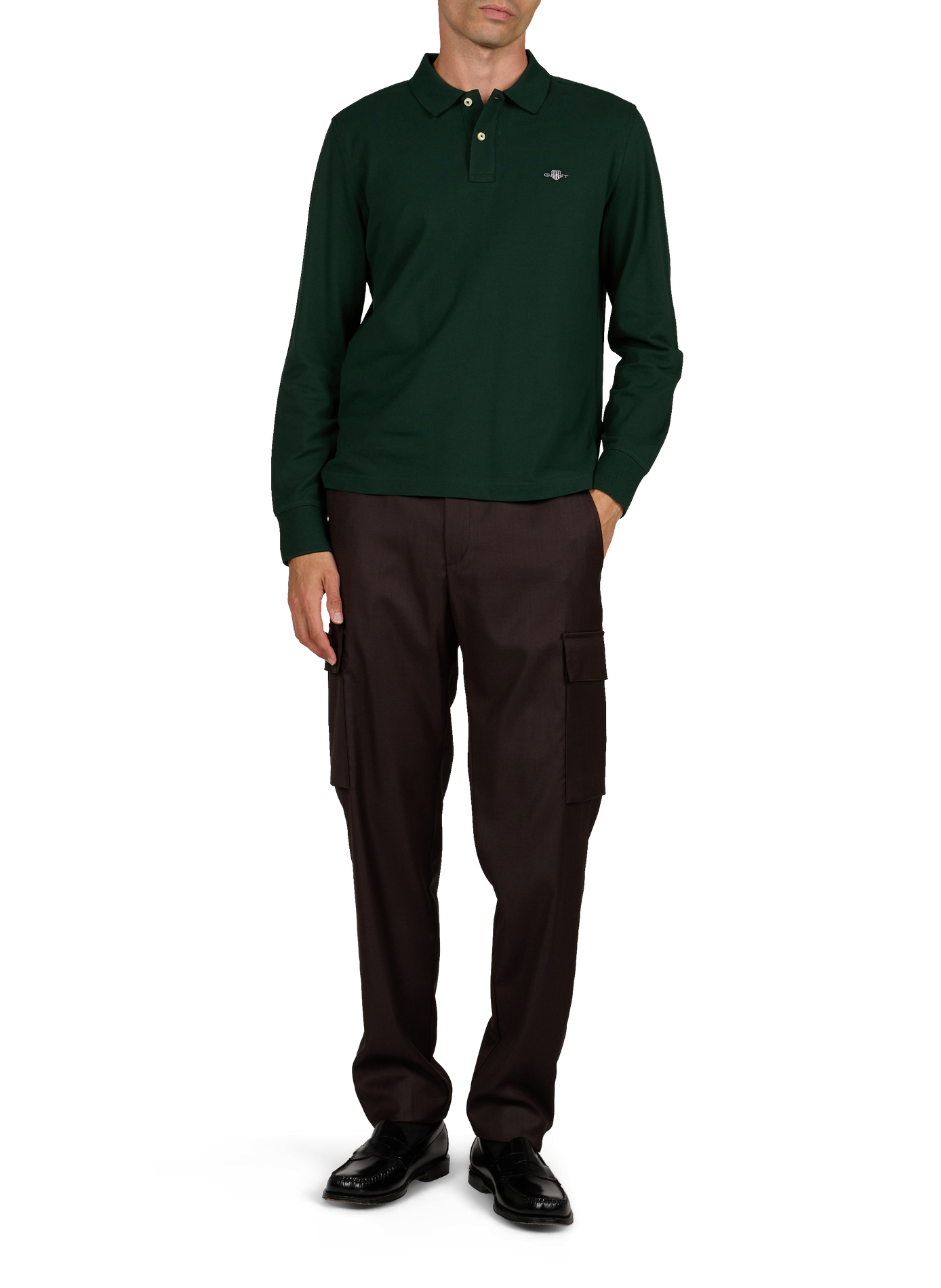 Long-sleeved cotton polo shirt GANT Green