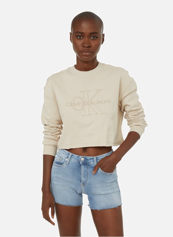 Beige Cropped organic cotton sweatshirt