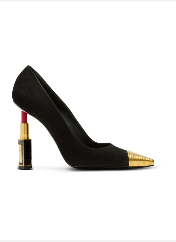 Escarpins lipstick en cuir suédé et laiton Noir by BALMAIN BALMAIN Escarpins lipstick en cuir suédé et laiton Noir
