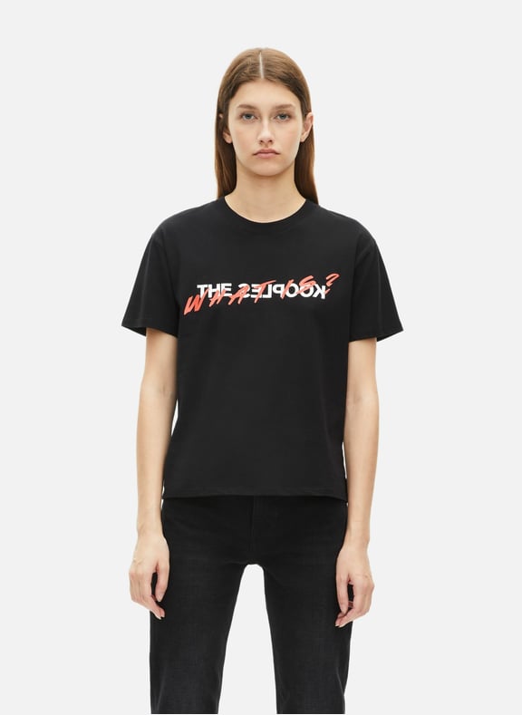 T-shirt imprimé logo what is Noir by THE KOOPLES THE KOOPLES T-shirt imprimé logo what is Noir