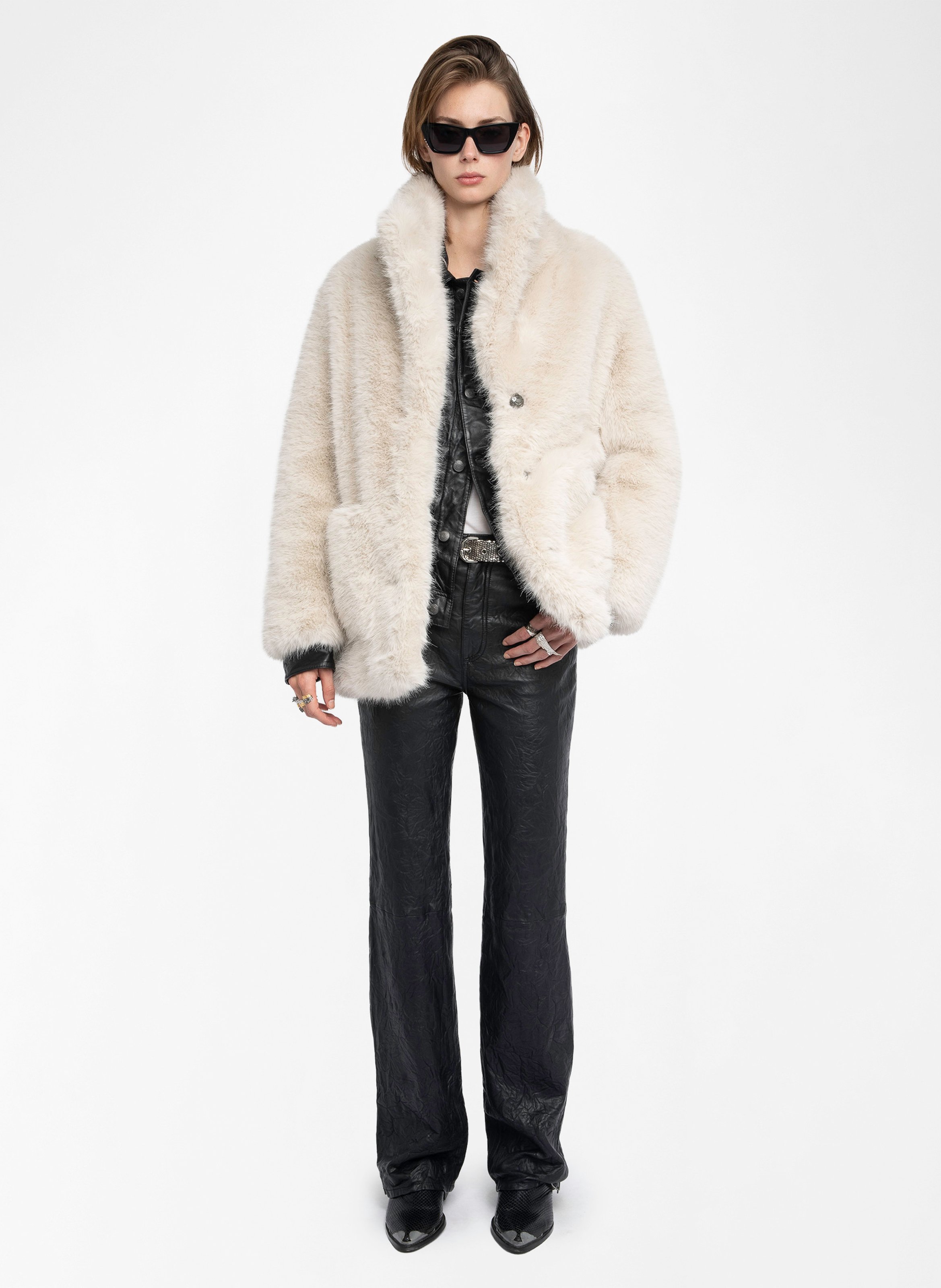 Manteau col tailleur effet fourrure fleur ZADIG&VOLTAIRE Blanc