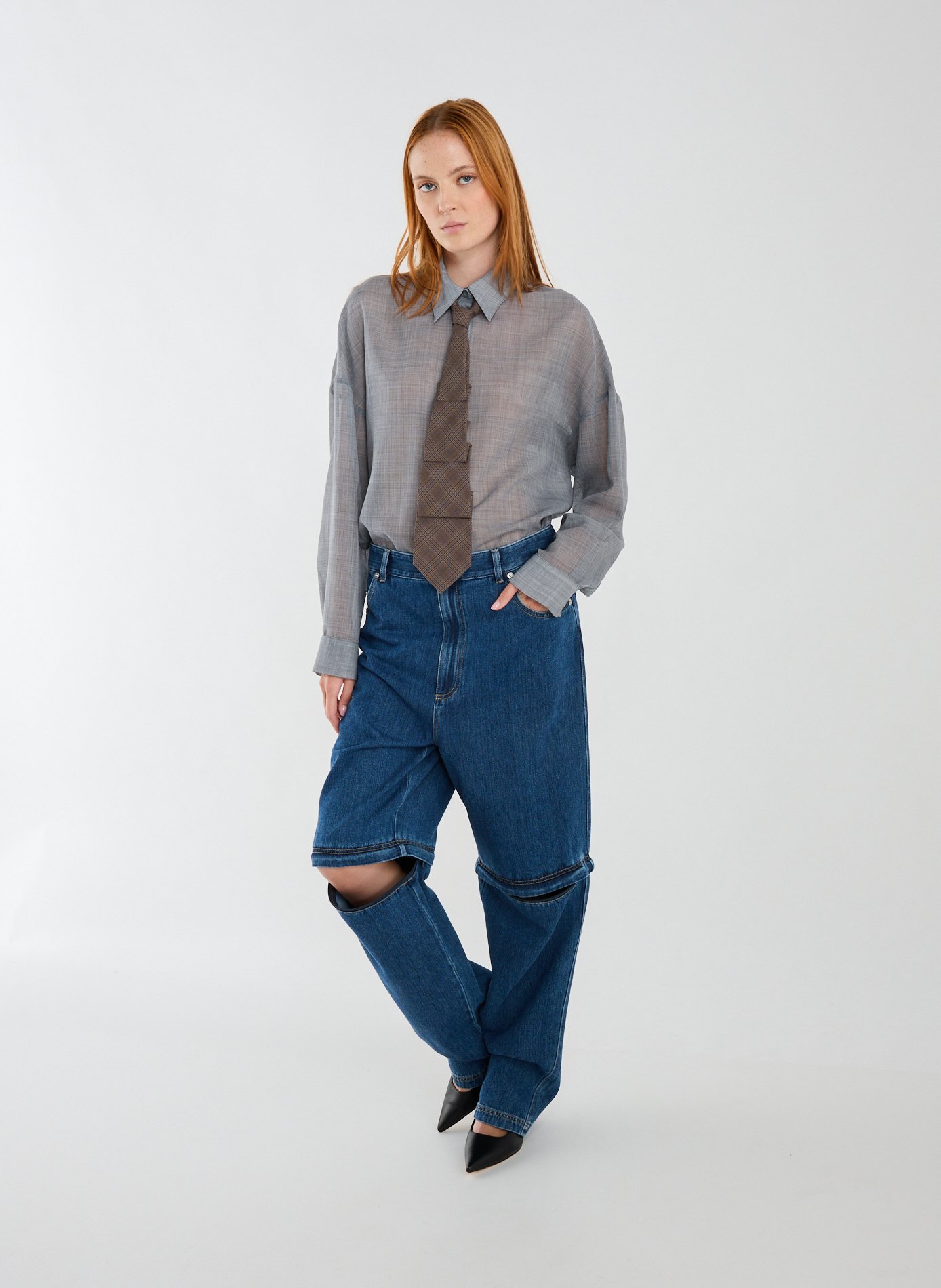 Jeans sous genou amovible en coton TIBI Bleu