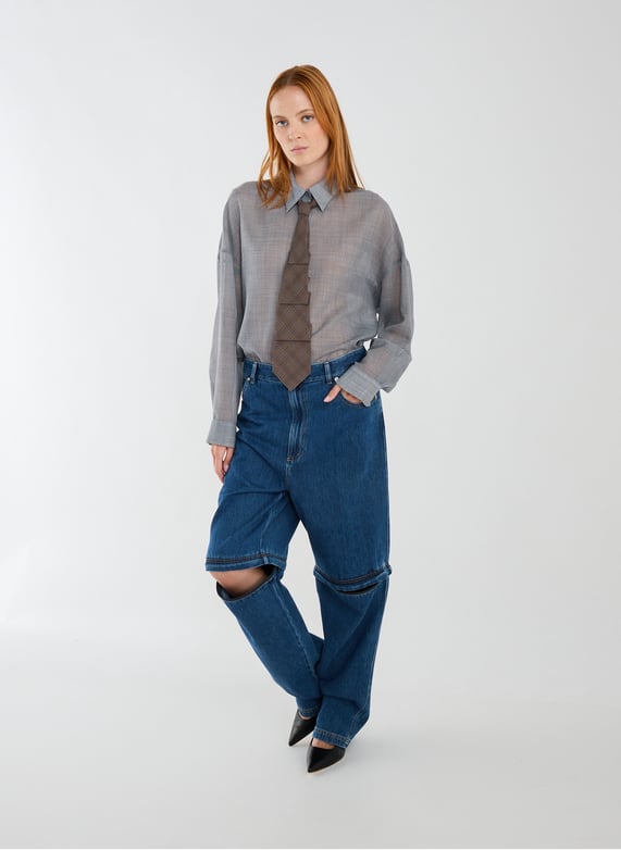 Jeans sous genou amovible en coton | Bleu by TIBI Jeans sous genou amovible en coton Bleu