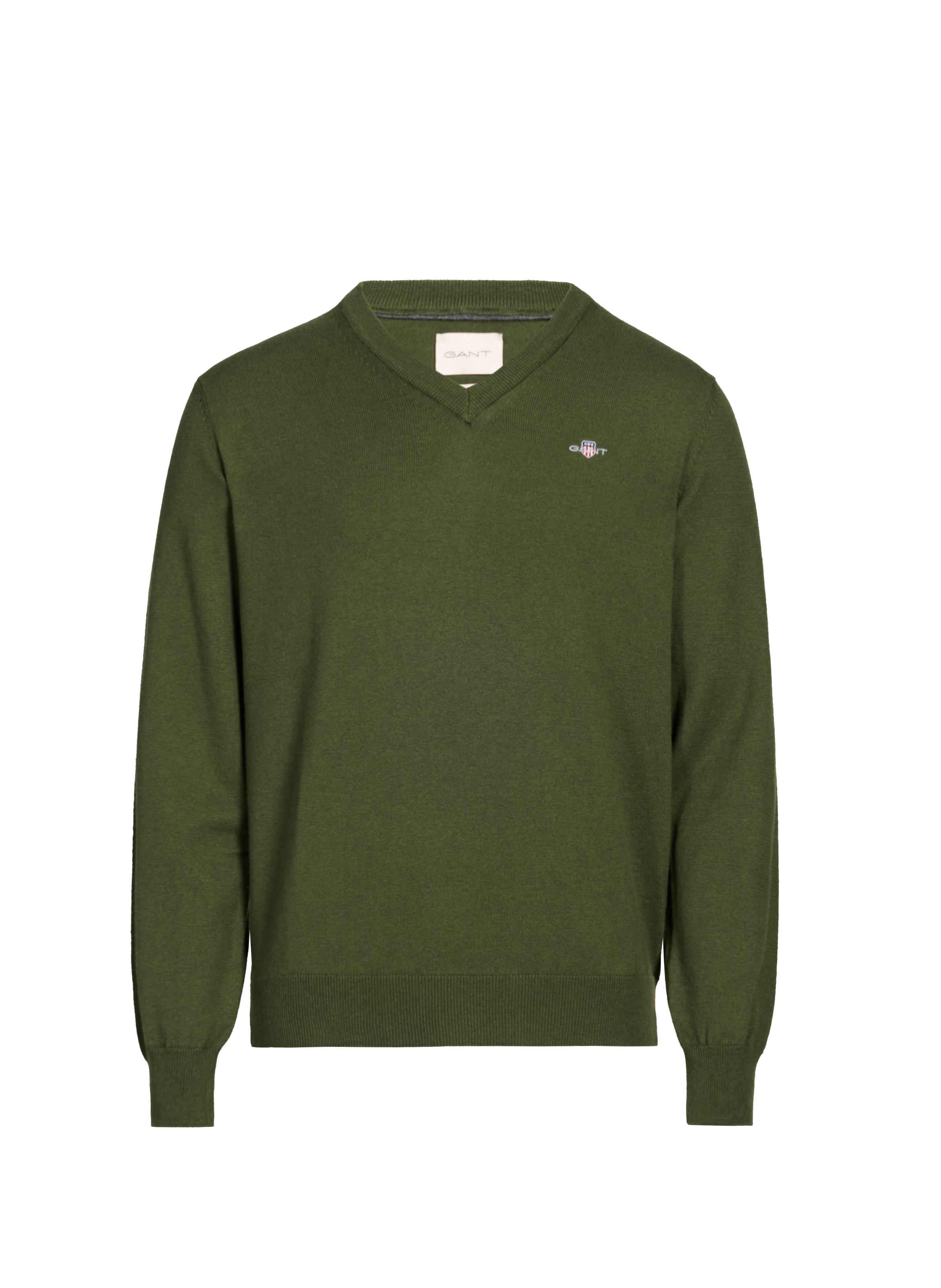 GANT Pull col V en coton et laine Vert