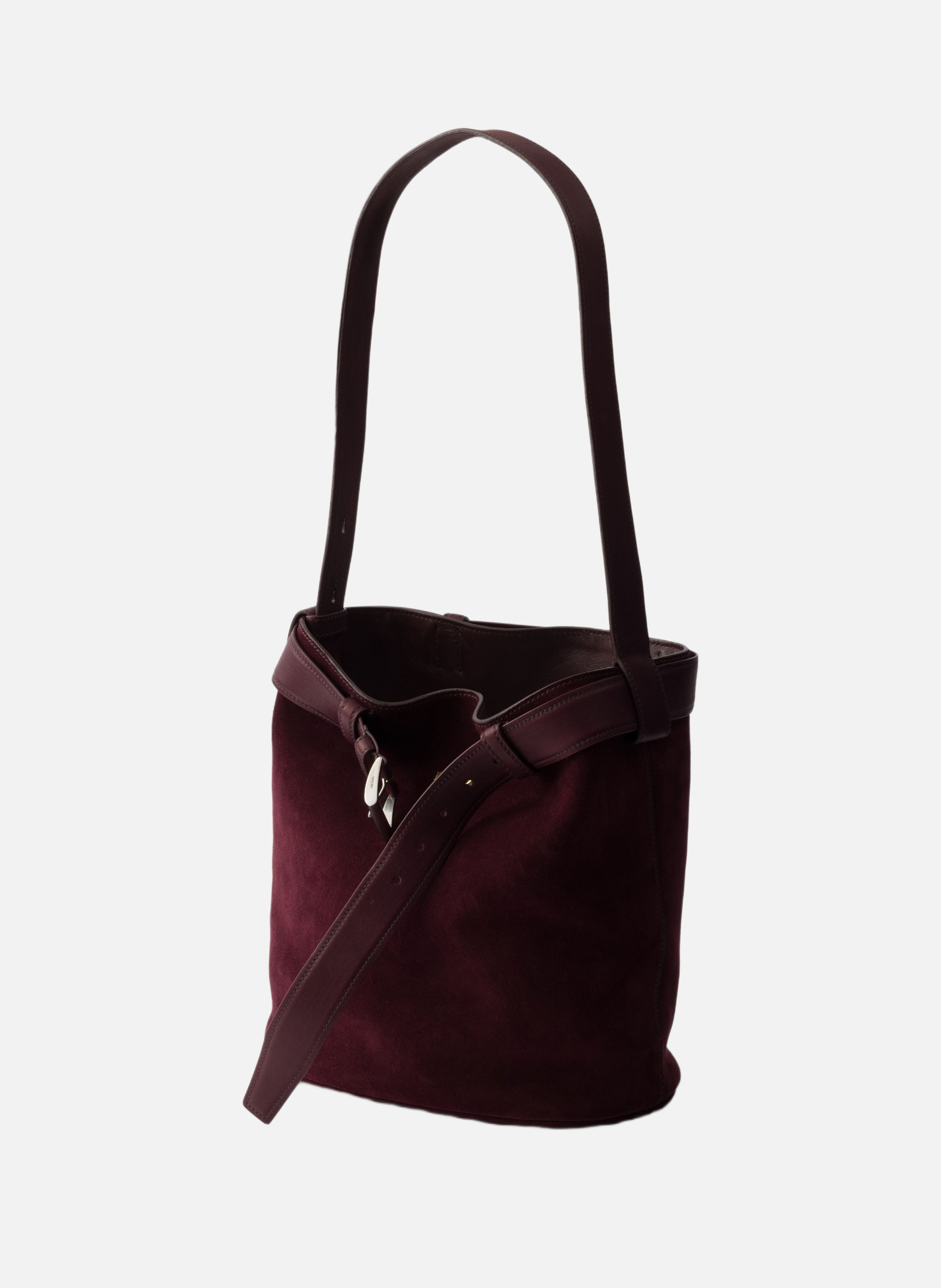 Sac seau prada buckle en daim avec ceinture PRADA Rouge