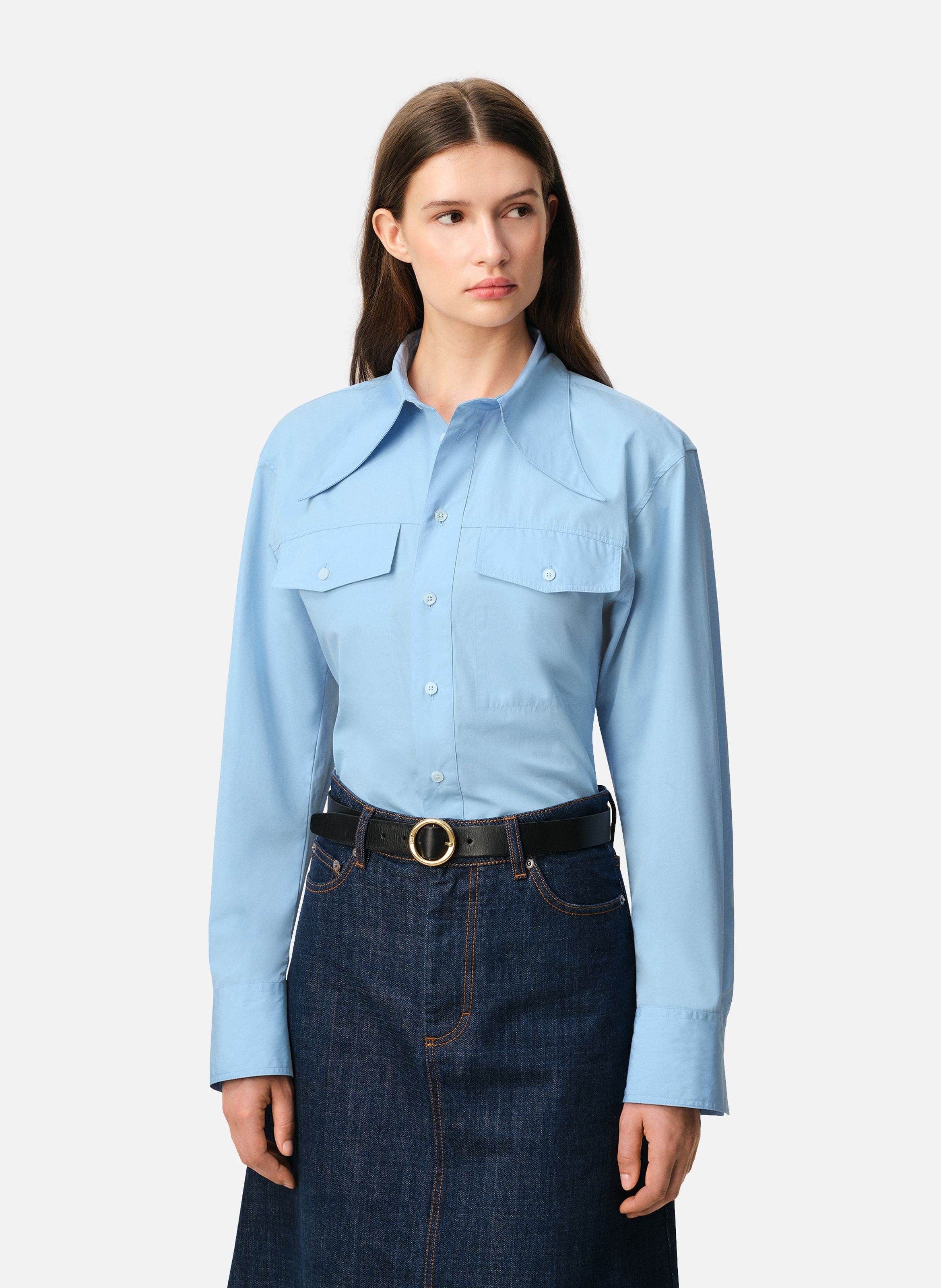 Chemise cintrée col en pointe en coton AMI PARIS Bleu