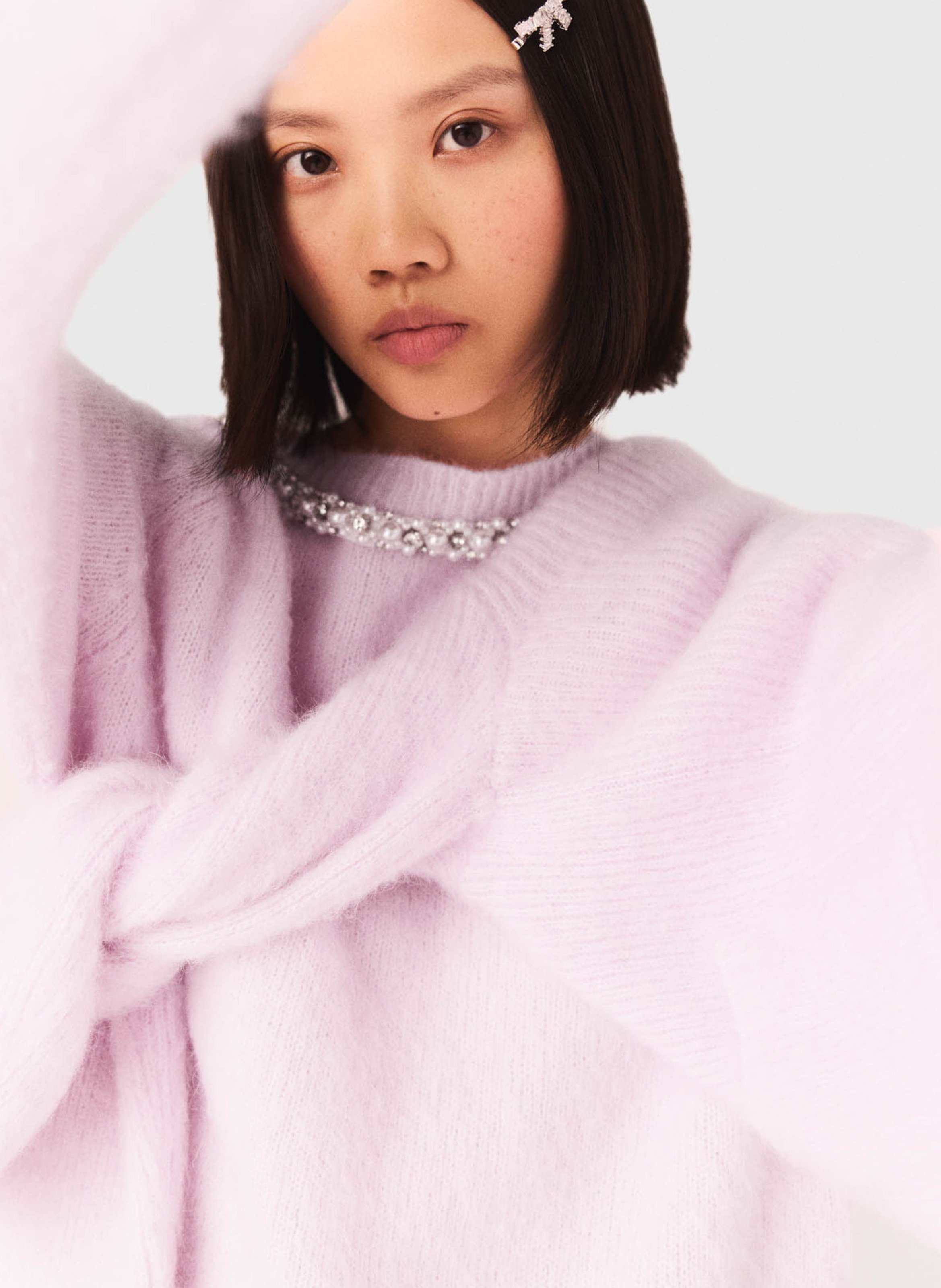 Barette nœud en strass MAJE Argent