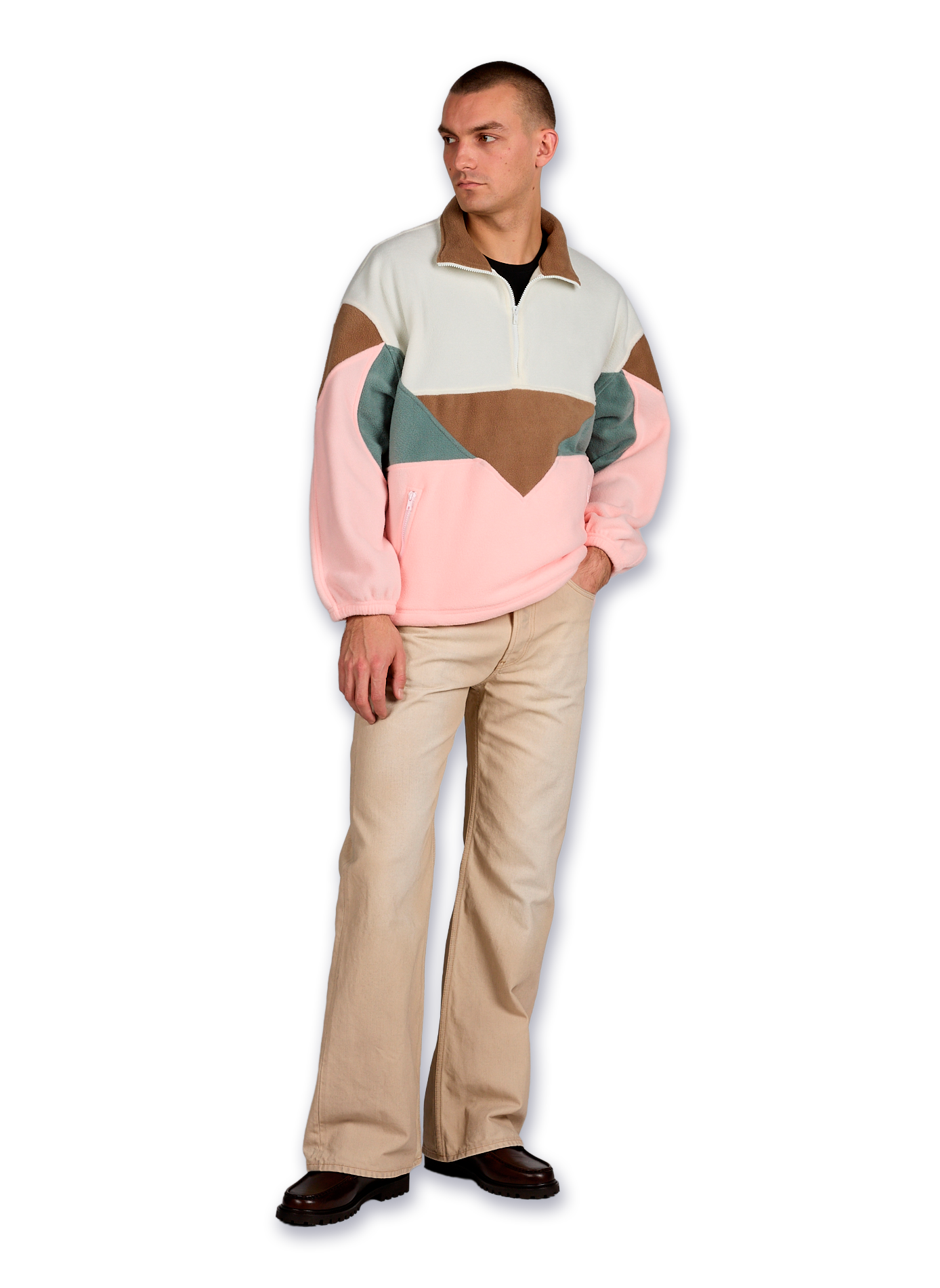 Straight fleece jacket with high collar BENJAMIN BENMOYAL White