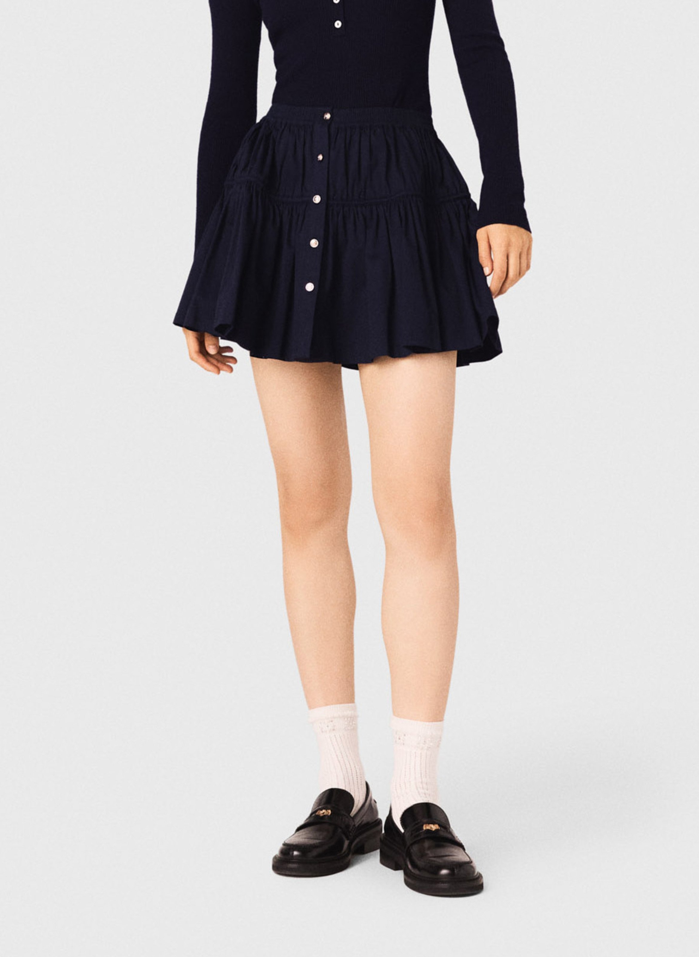 Jupe courte évasée en coton mélangé MAJE Bleu