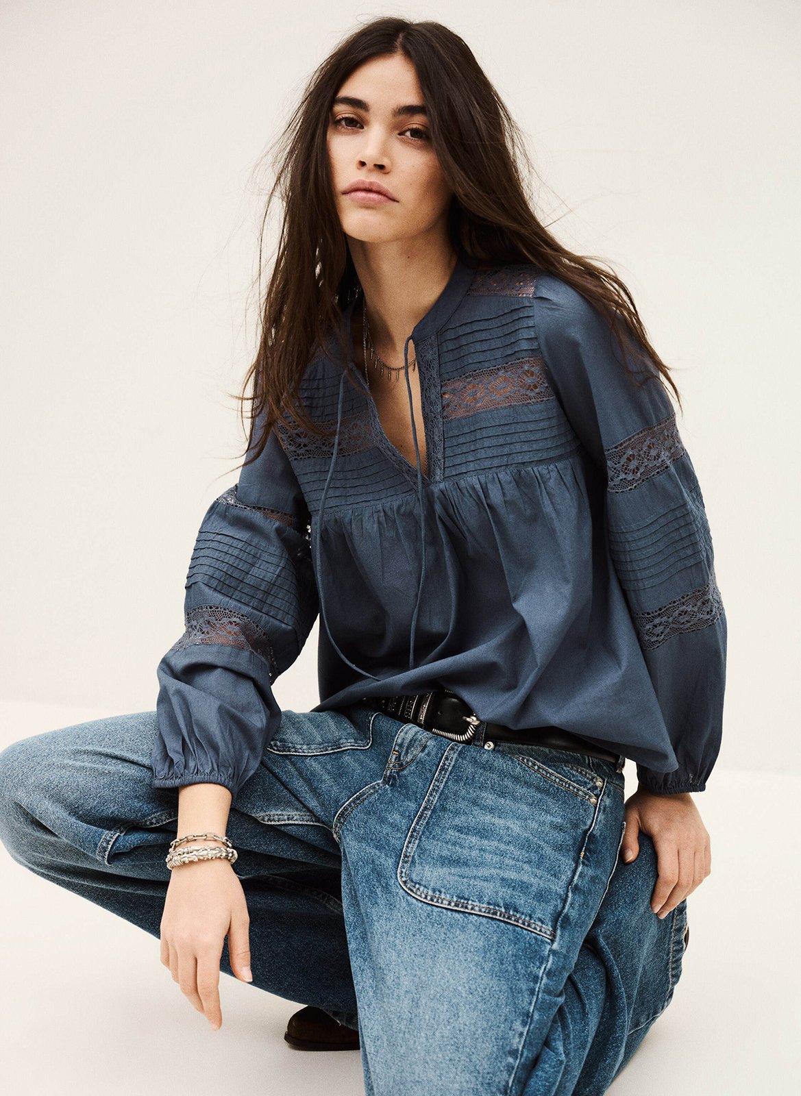 Top droit col tunisien en coton nami BA&SH Bleu