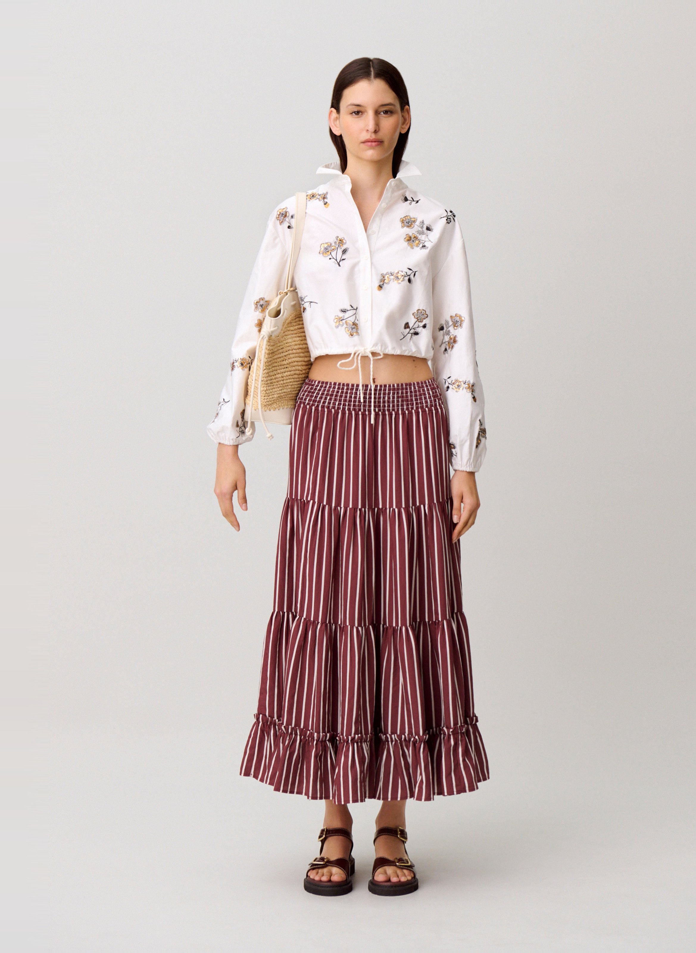 Chemise oversize col classique en coton brodé CLAUDIE PIERLOT Beige