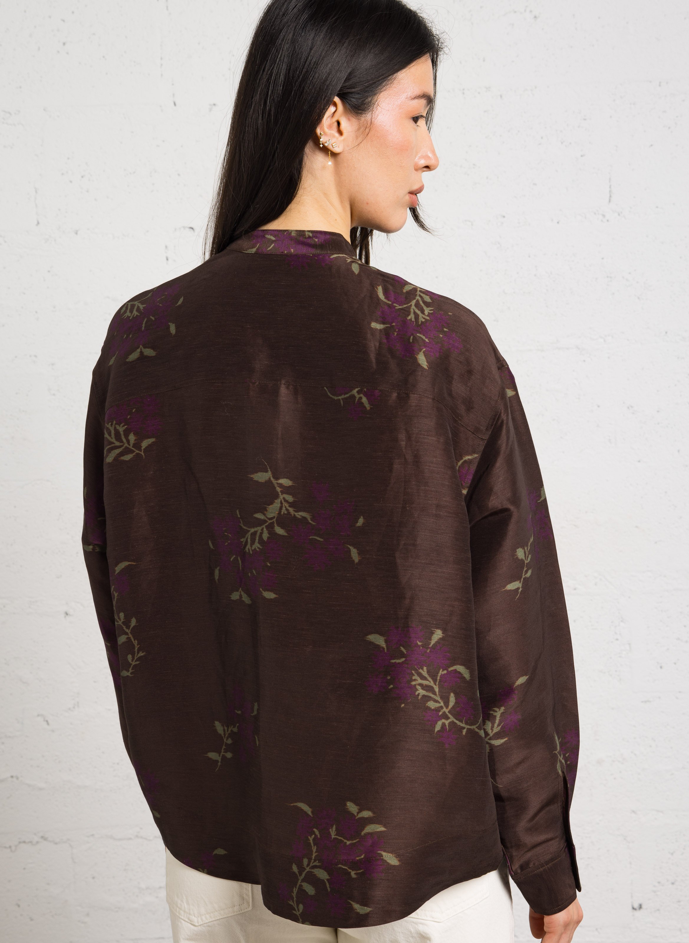 Blouse col mao en lin mélangé hampton SOEUR Marron