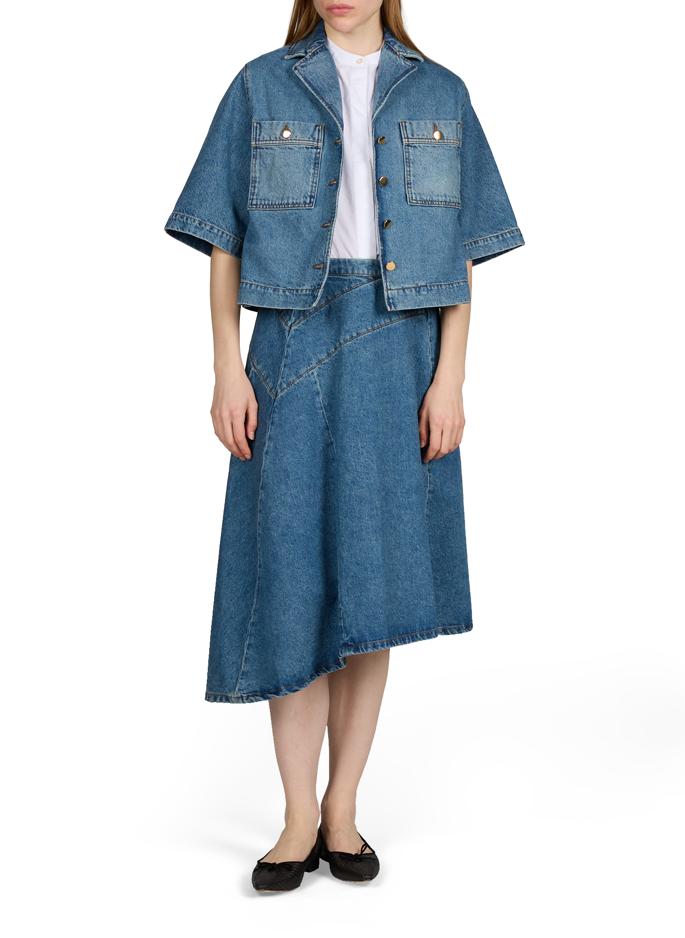 Top de manga corta Enna de mezclilla de algodón OFFICINE GENERALE Azul