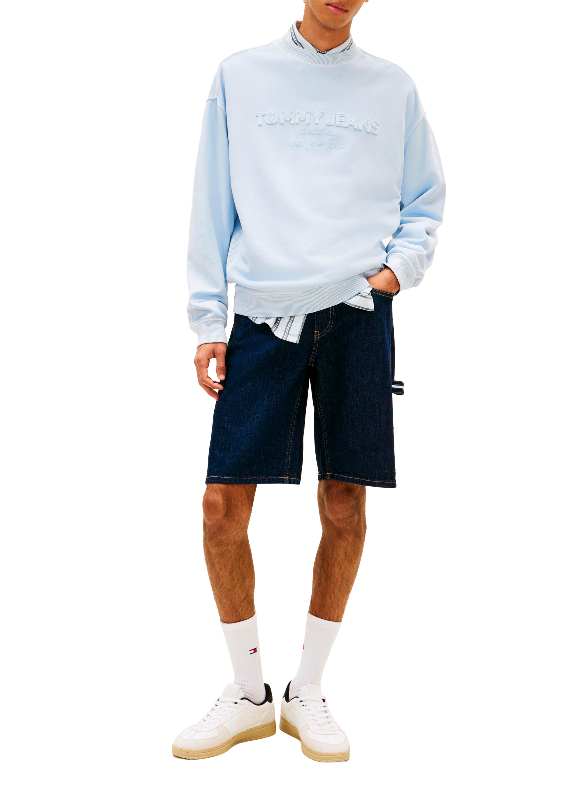 Sweat droit brodé en coton TOMMY HILFIGER Bleu