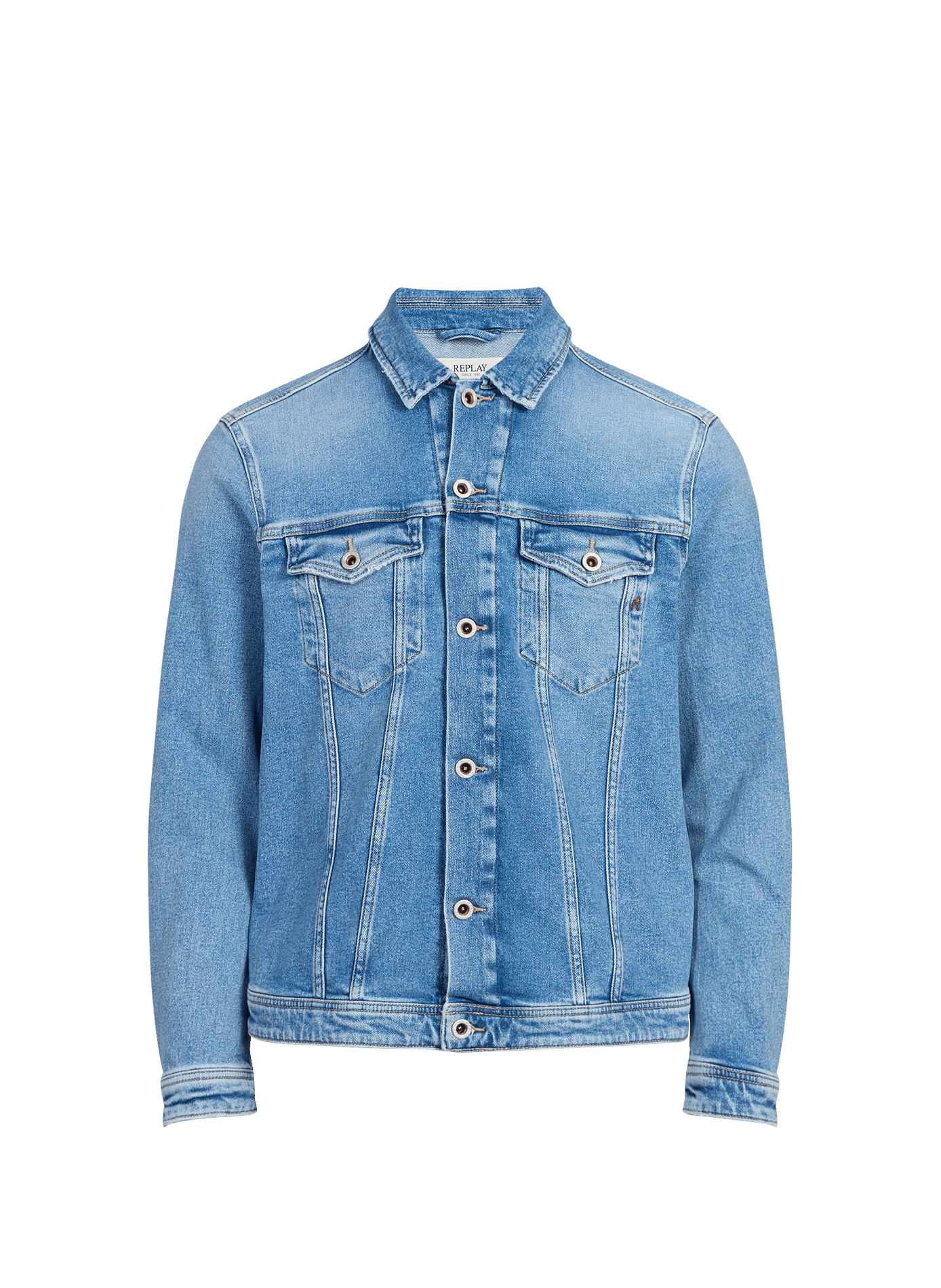 Jacket with classic collar in blended cotton denim REPLAY Blue