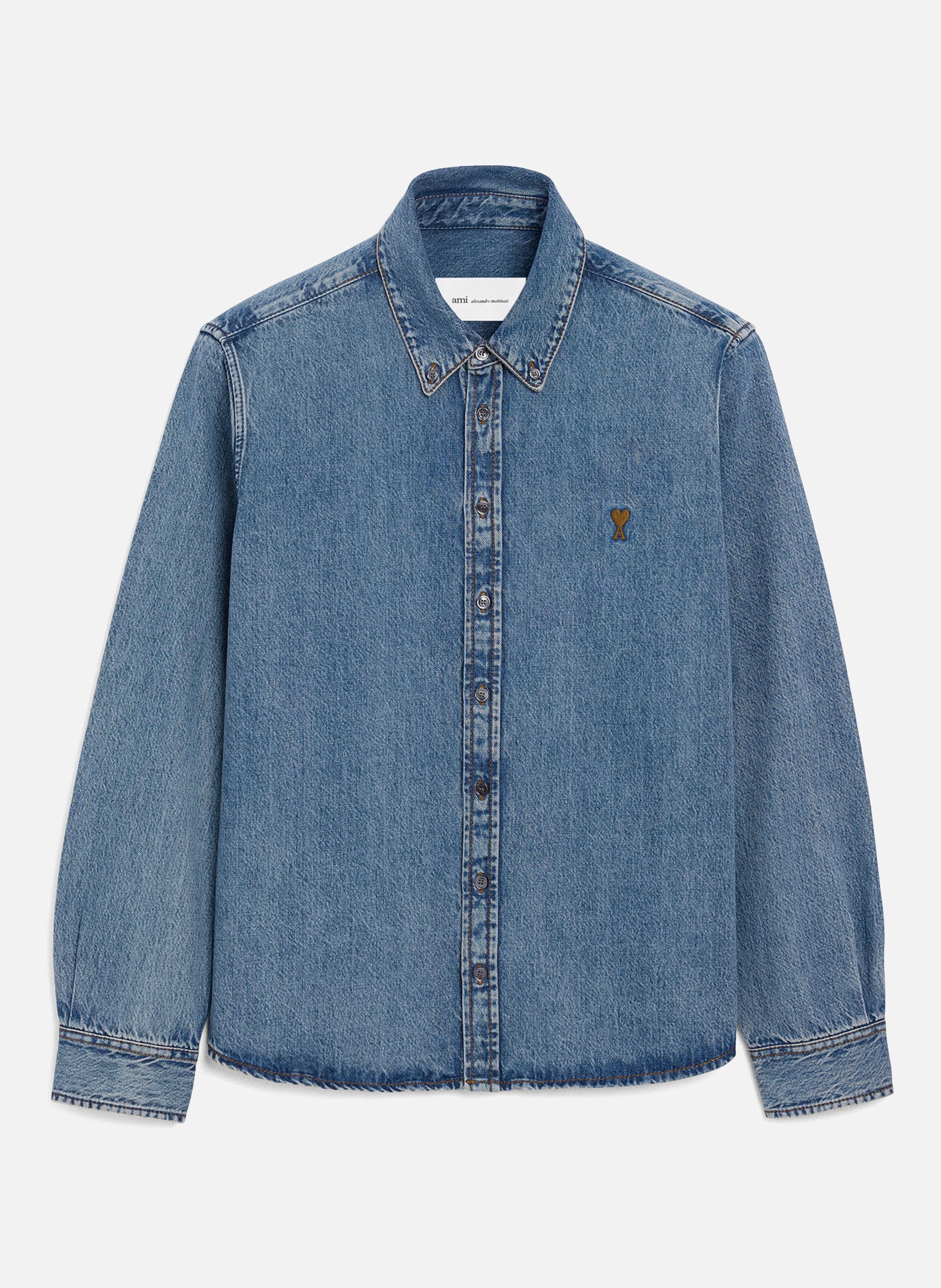 Chemise col boutonné ami de coeur en coton unisexe AMI PARIS Bleu