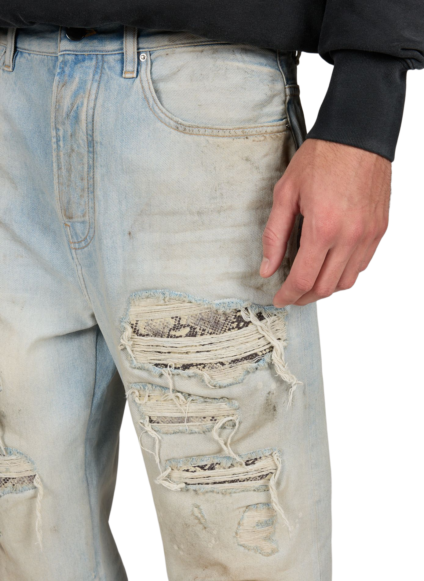 Washed denim jeans with snake inlay in cotton AMIRI Blue