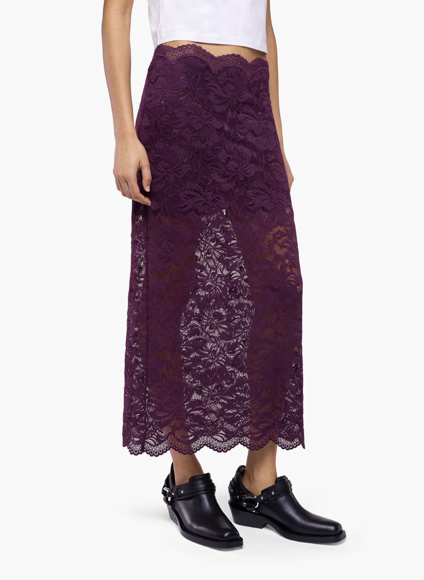 Jupe midi en dentelle superposée RABANNE Violet