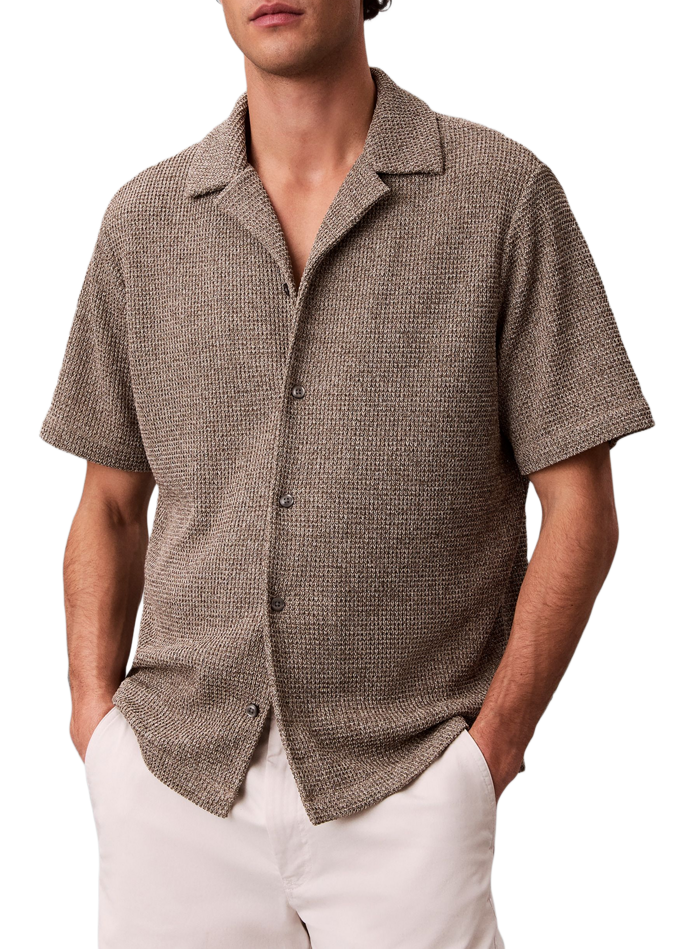 Short-sleeved textured knit shirt CALVIN KLEIN Beige