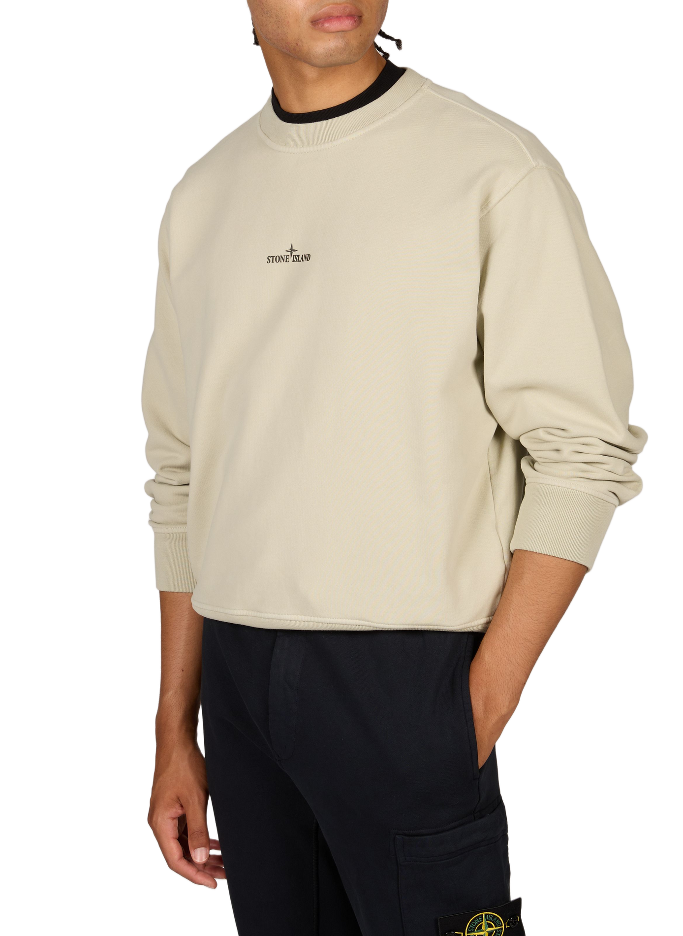 Sweat droit col rond sérigraphié en coton STONE ISLAND Beige