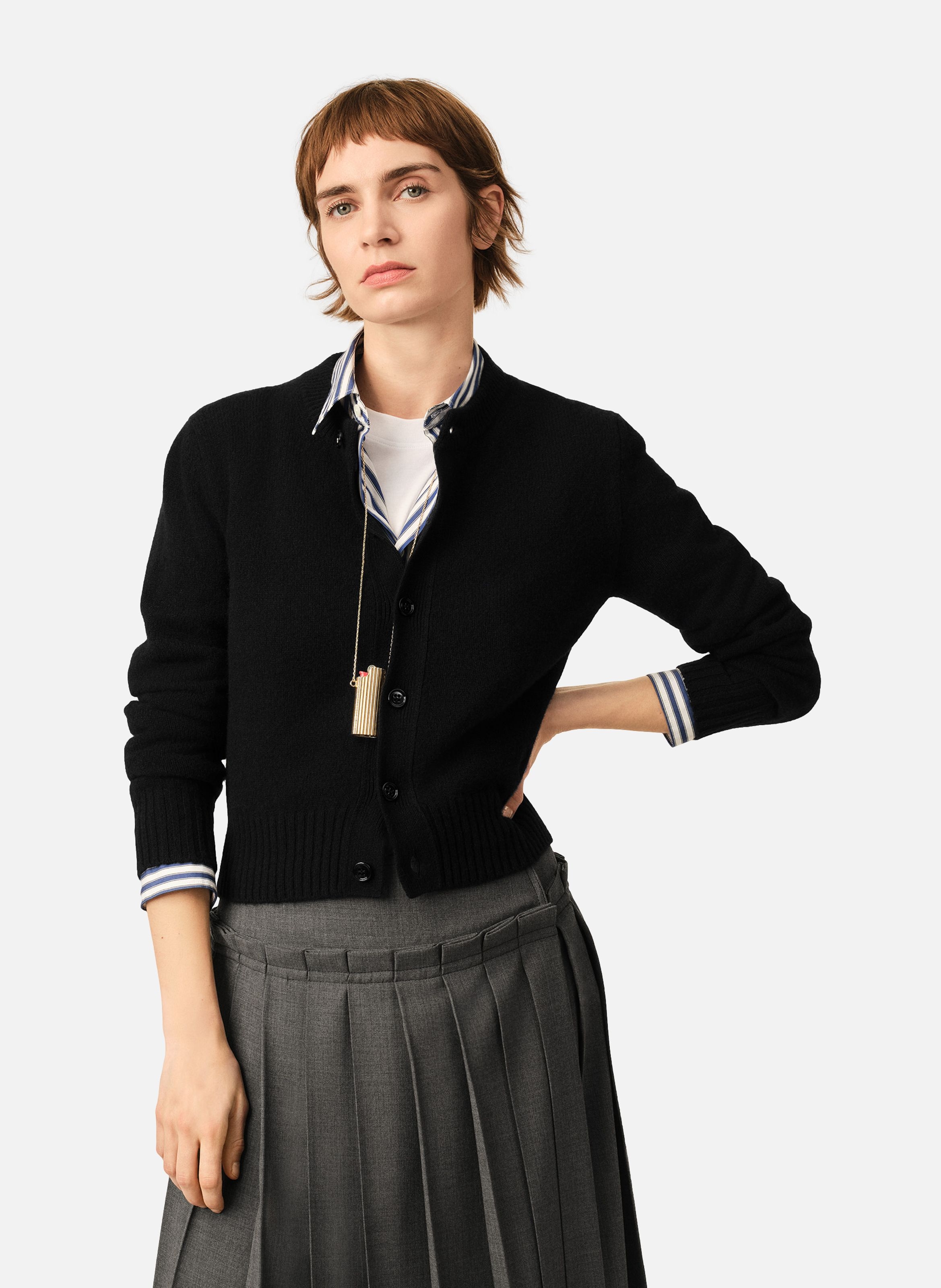Cardigan col rond en cachemire ami de coeur AMI PARIS Noir