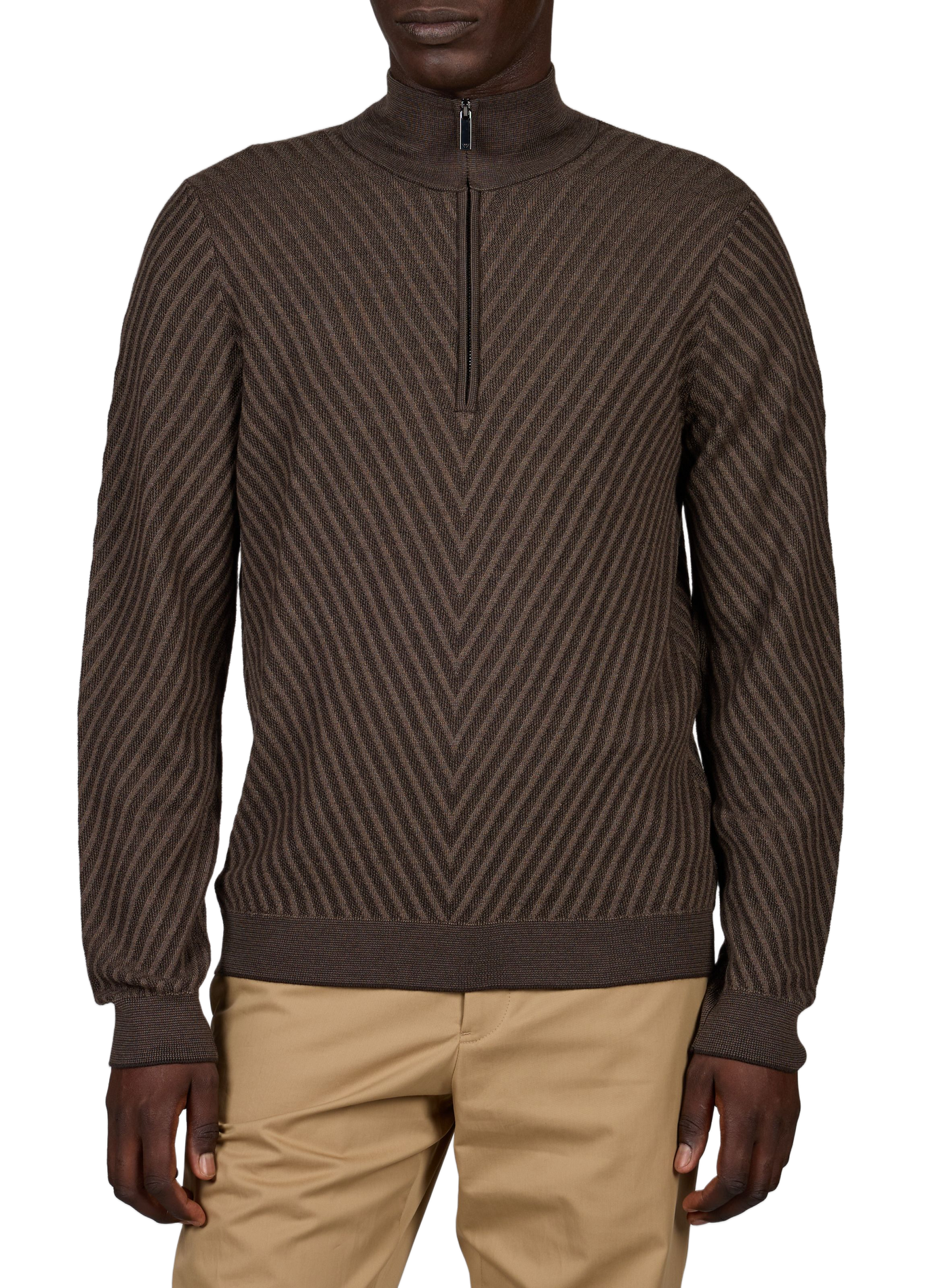 Straight wool zip-up sweater EMPORIO ARMANI Brown