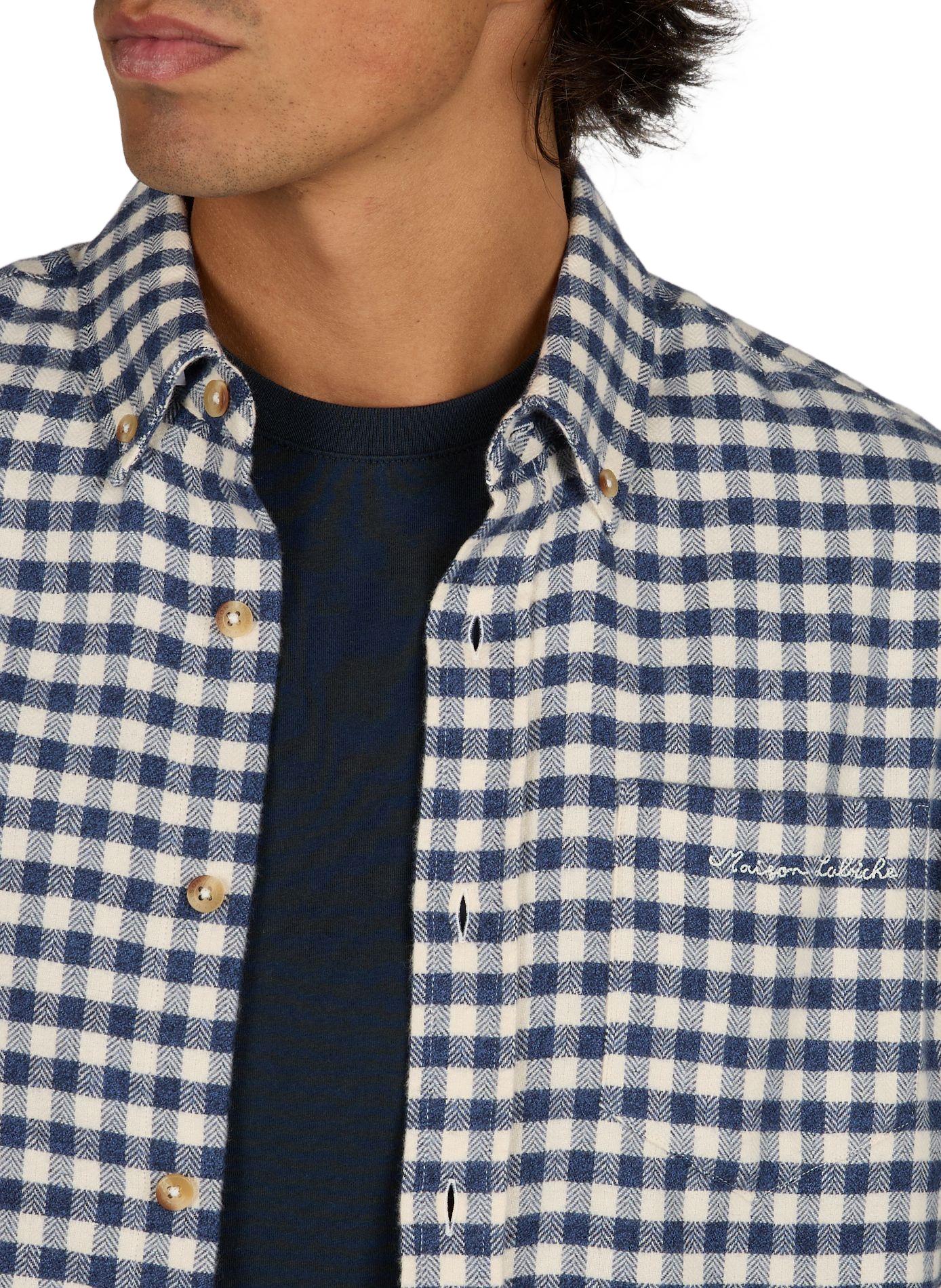 Straight fit button-down collar checkered cotton shirt MAISON LABICHE Blue