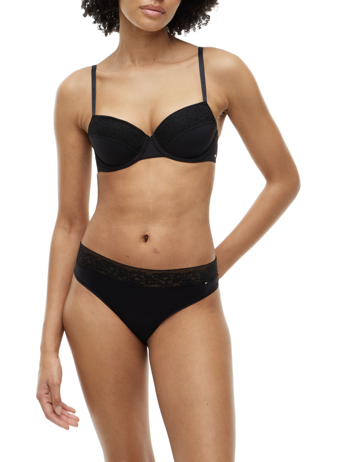 Plain thong with lace waistband | Black TOMMY HILFIGER Women