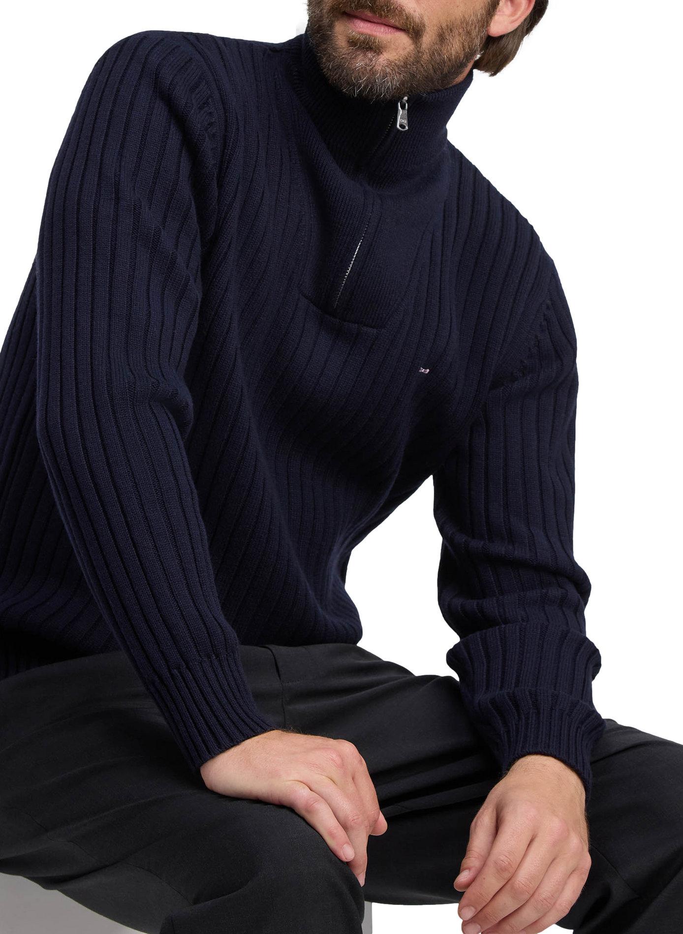 Pull slim col montant zippé en coton EDEN PARK Blue
