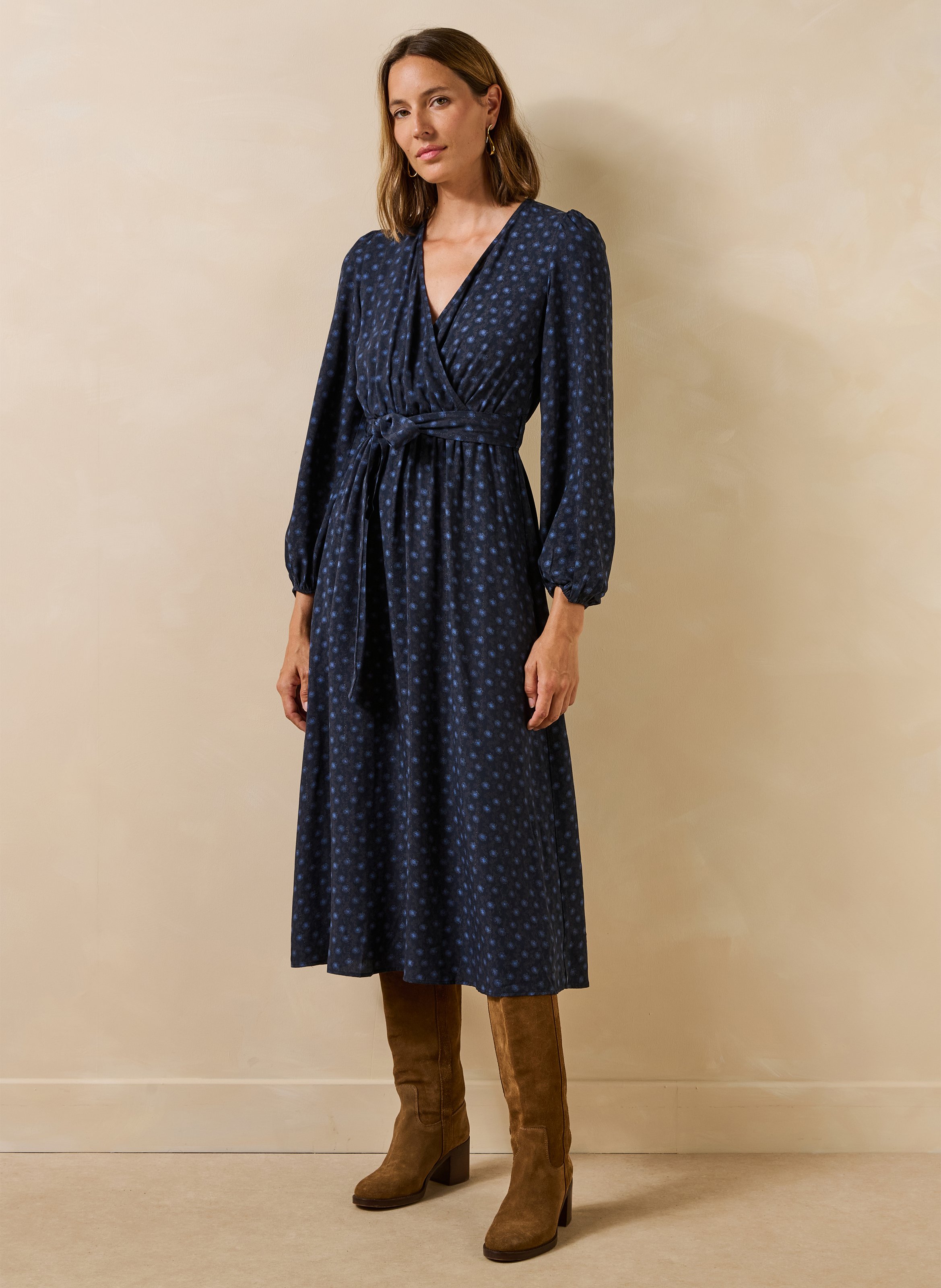 Lange bedrukte wikkeljurk LA FEE MARABOUTEE Blauw