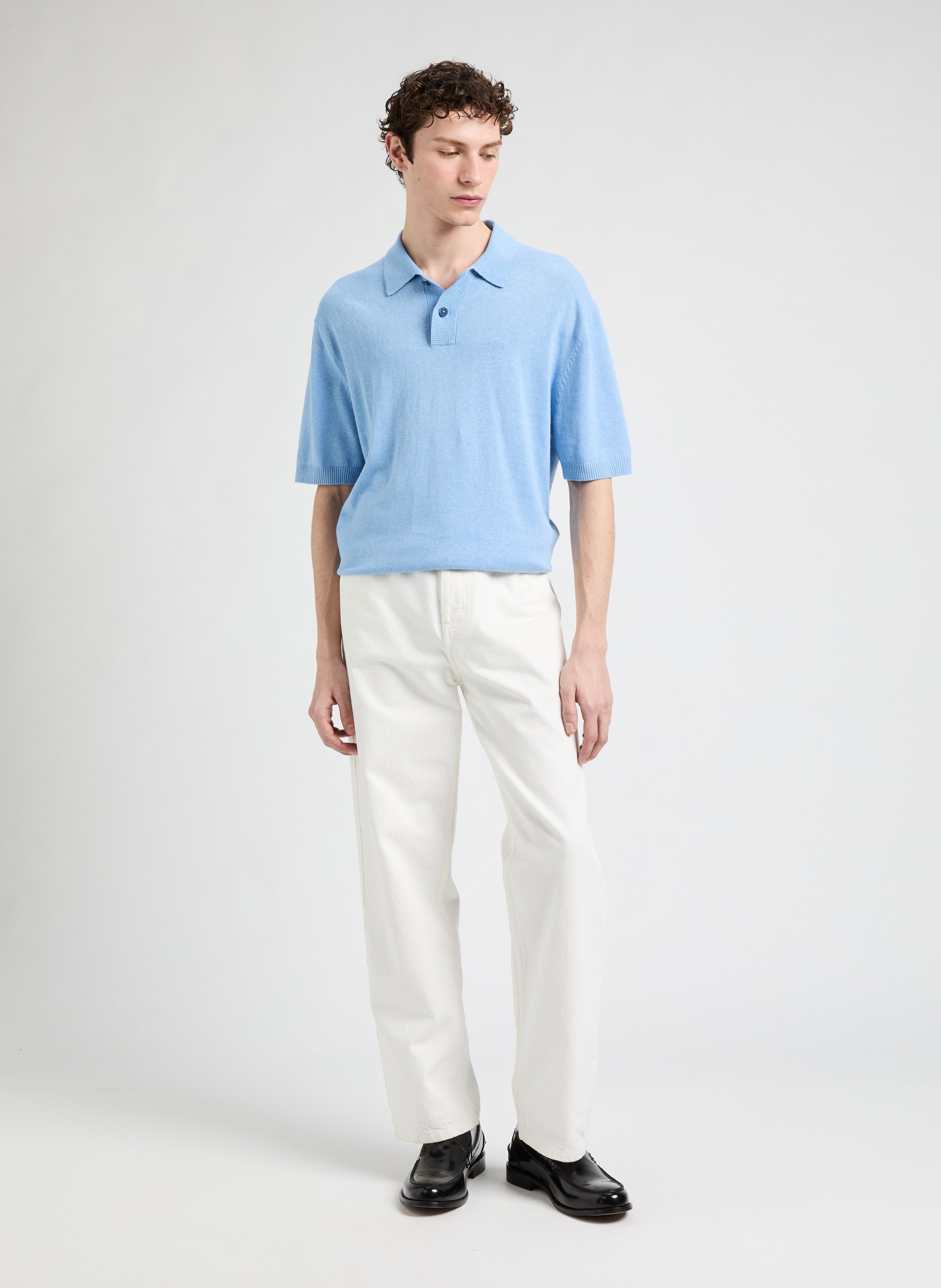 Linen and cotton polo shirt SAISON 1865 Blue